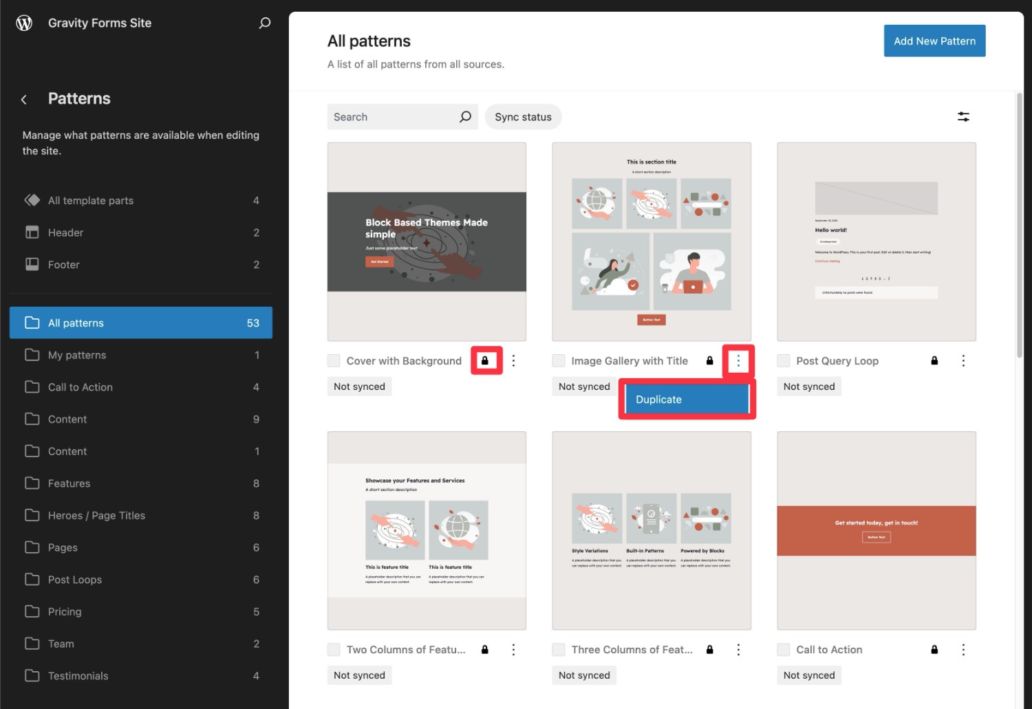 How to duplicate locked WordPress patterns