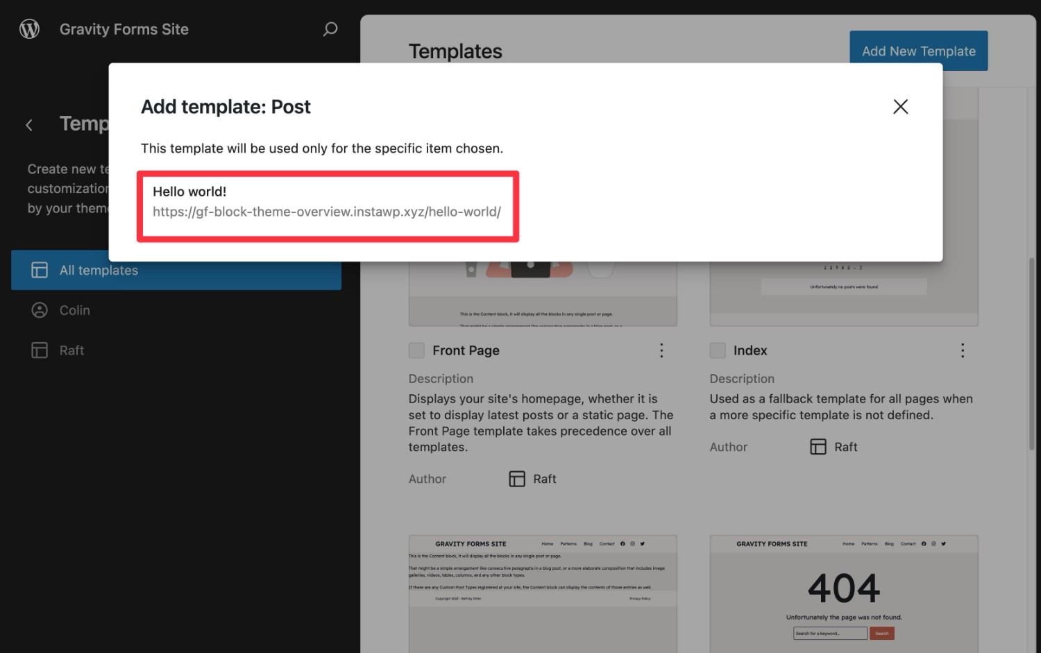 Assigning WordPress template to a post