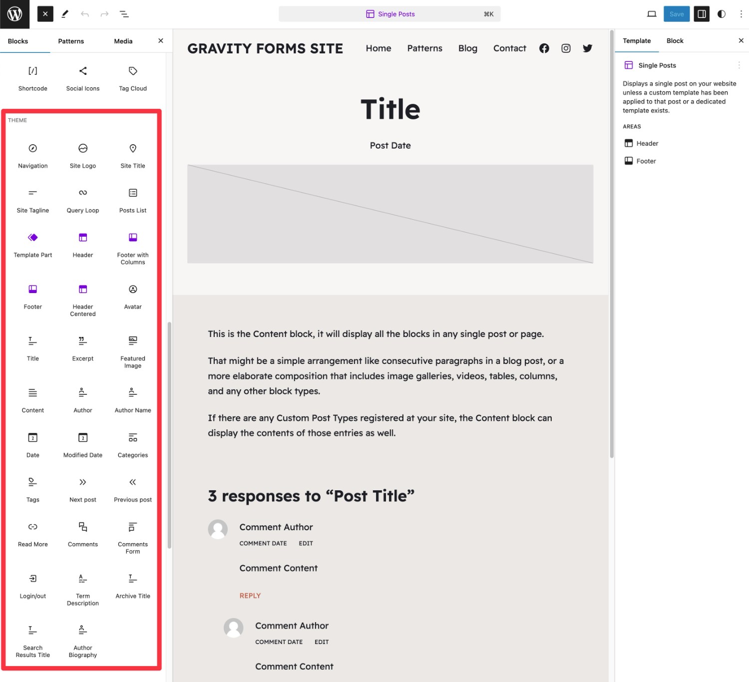 How to use theme blocks in WordPress template parts