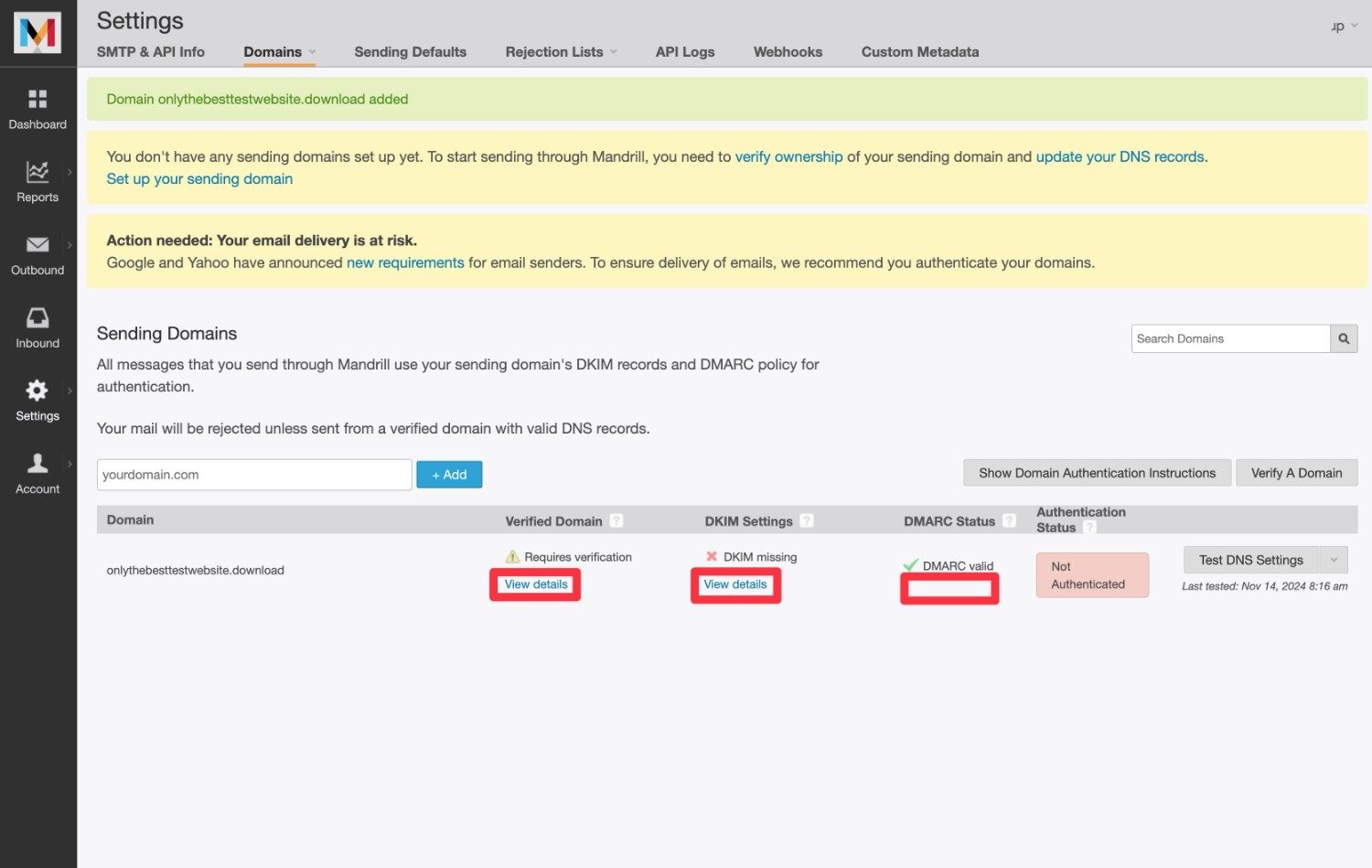 How to view DNS records for WordPress Mailchimp transactional emails