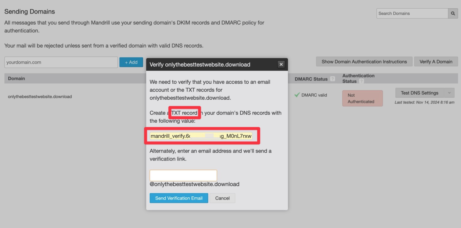 Example of DNS records