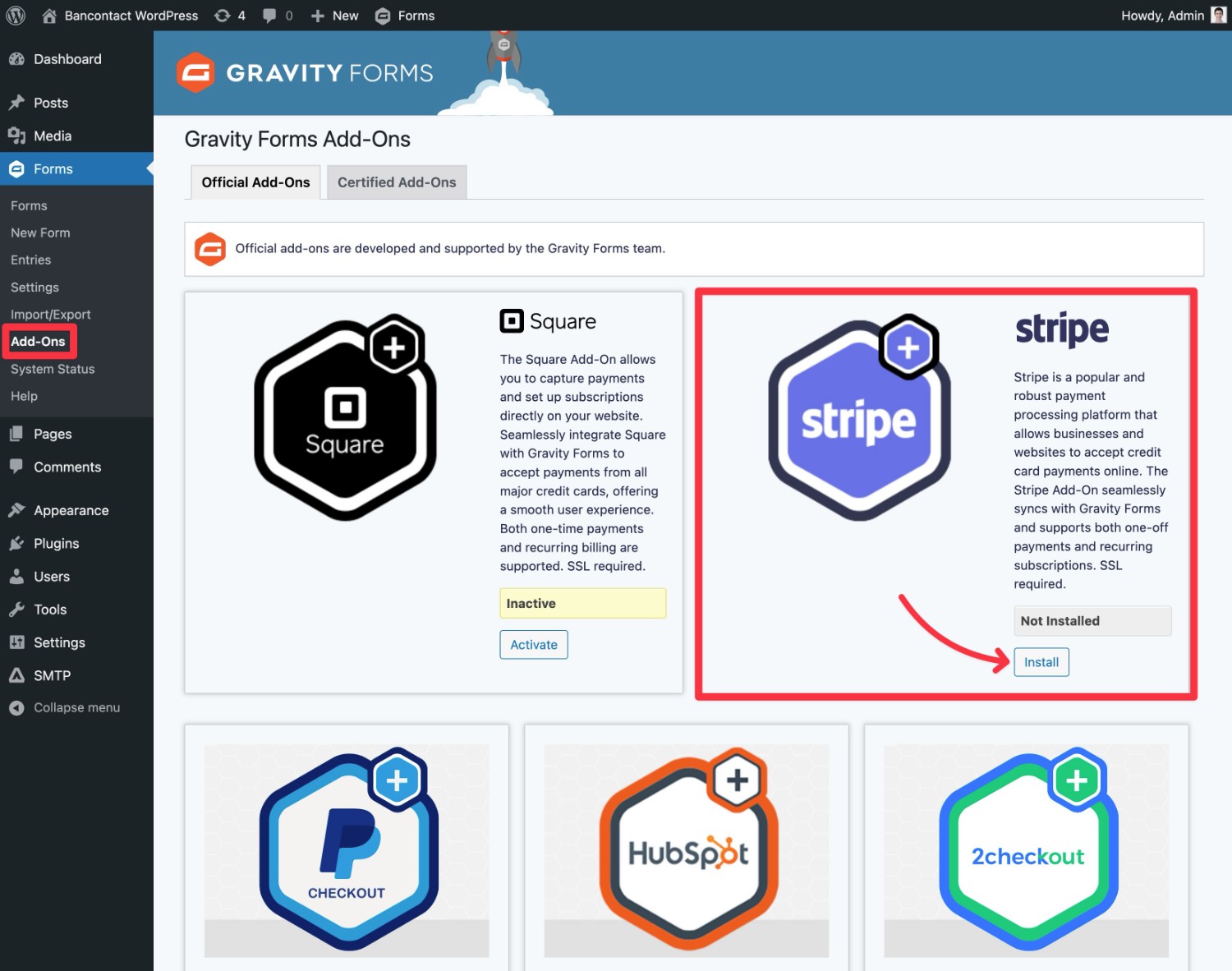 Enable Stripe add-on