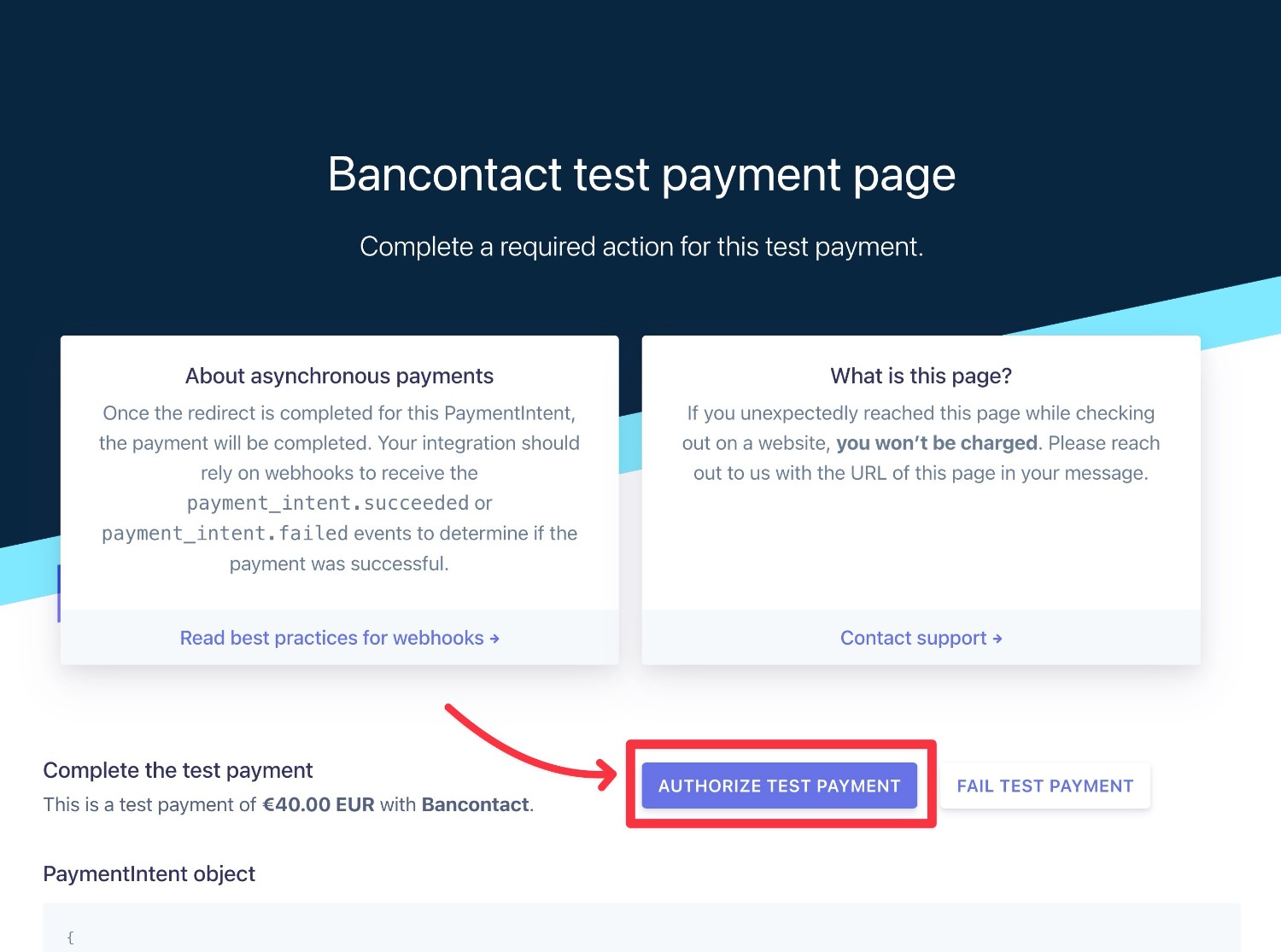 Bancontact test payment