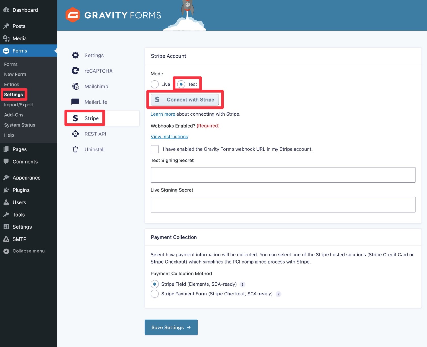 Stripe add-on settings