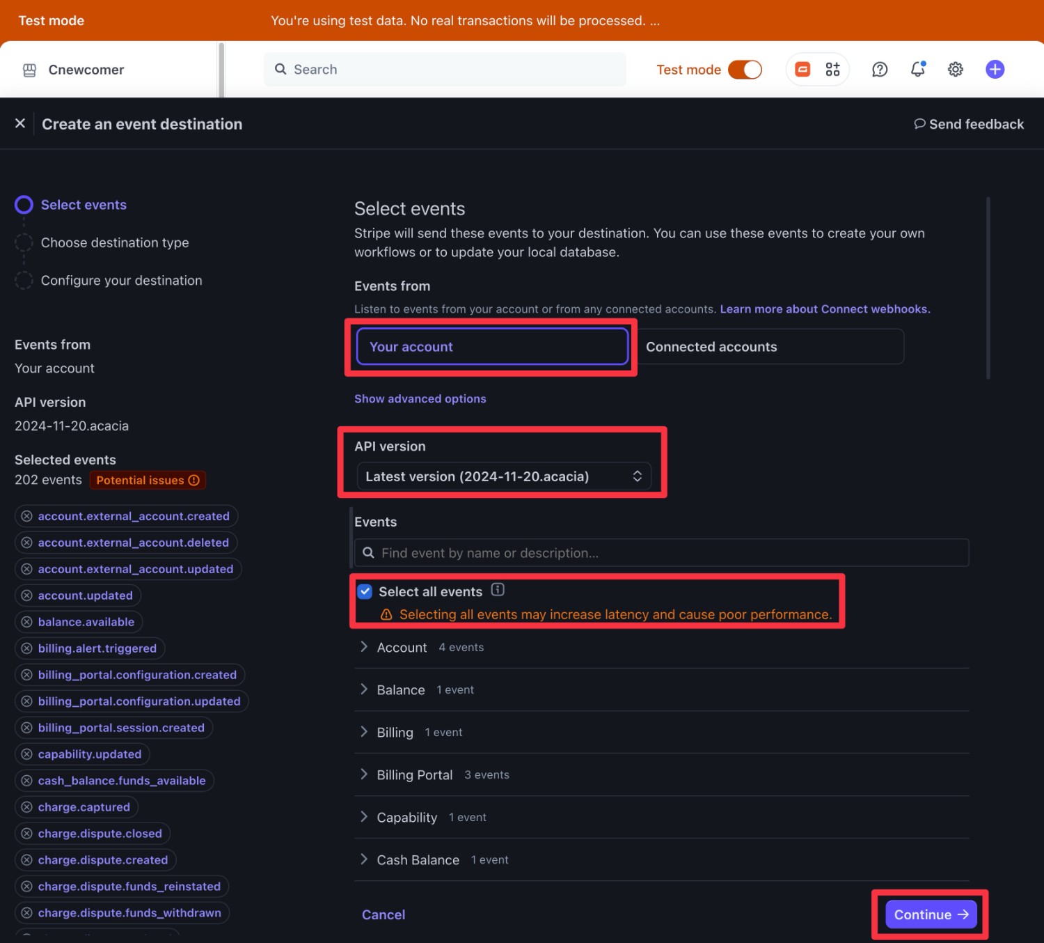 Create endpoint in Stripe Workbench