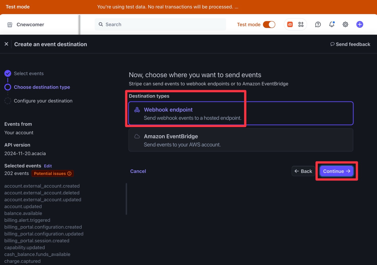 Choose webhook type