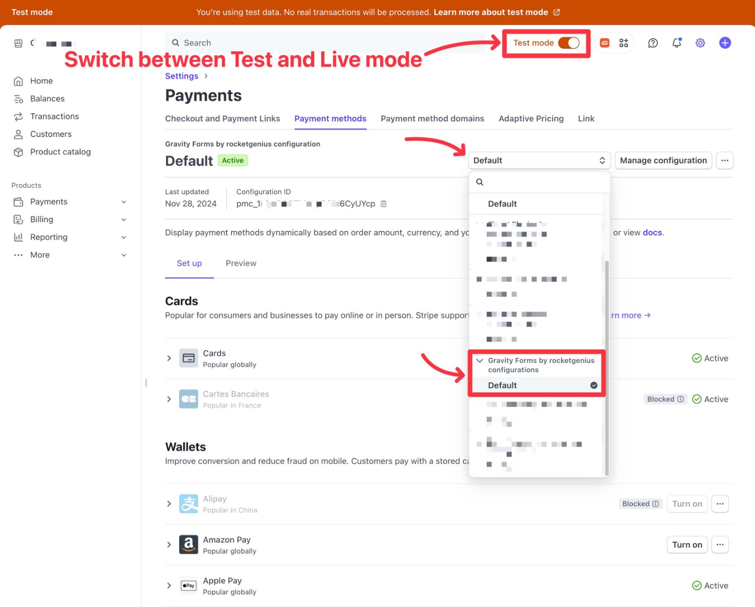 Choose Gravity Forms in Stripe