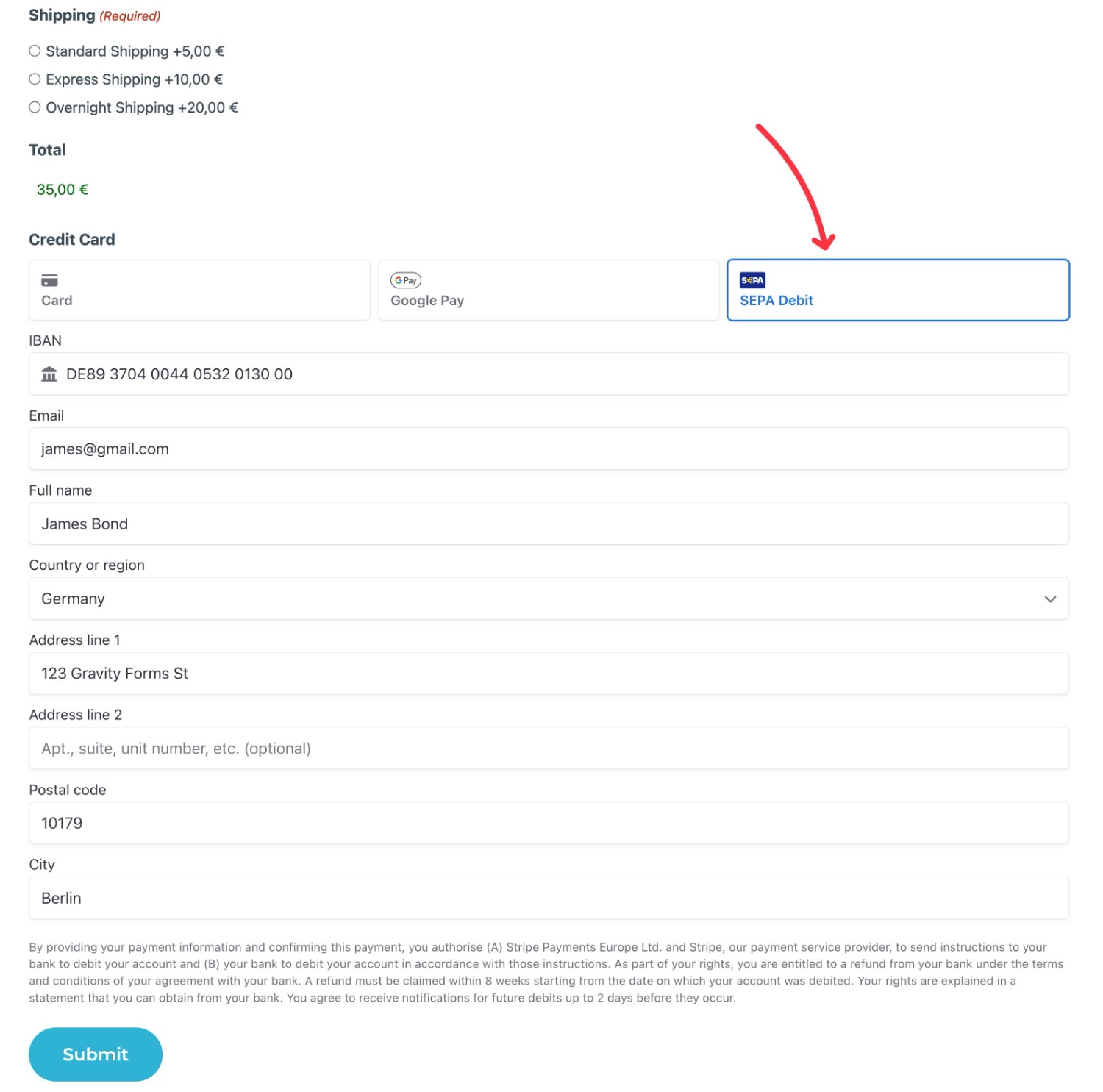 Test your WordPress SEPA Direct Debit payment form