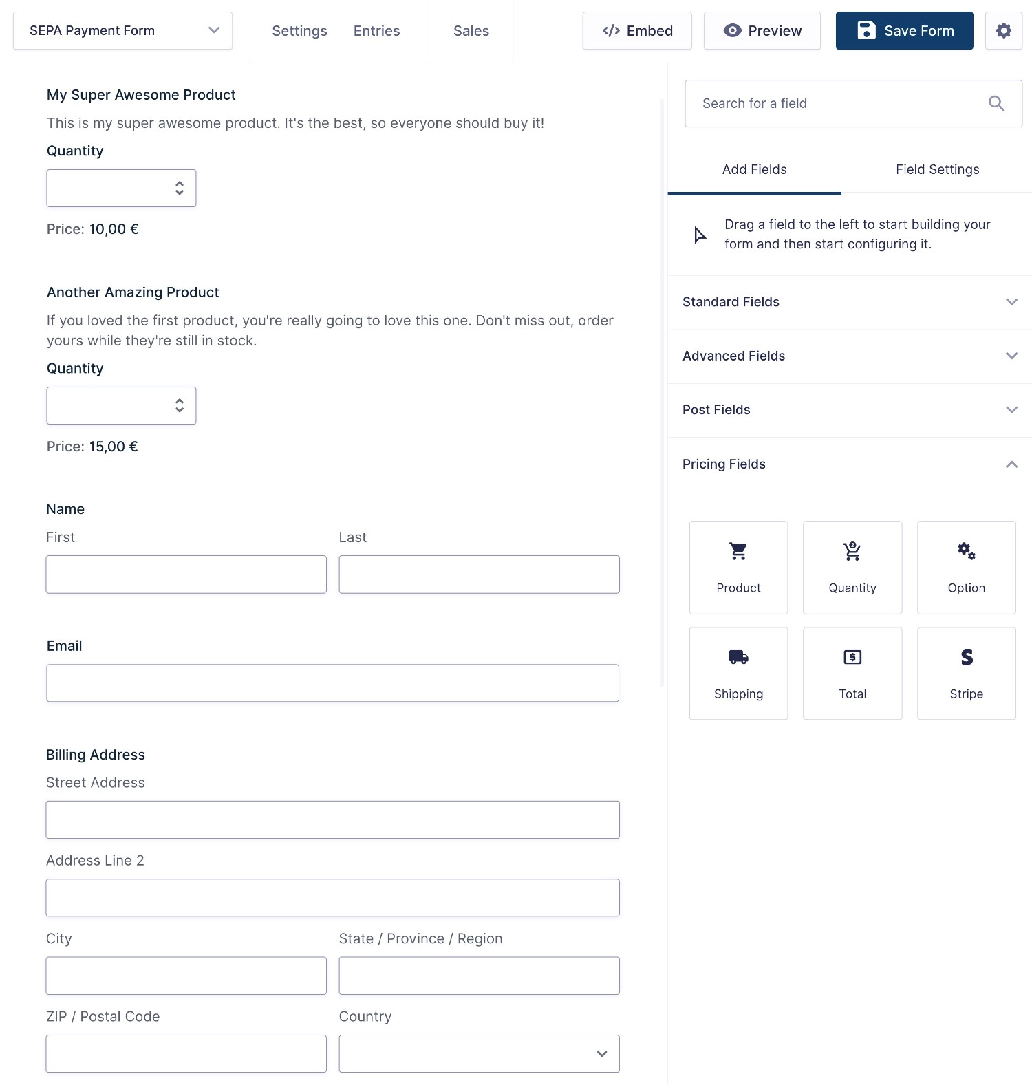 WordPress payment form in editor