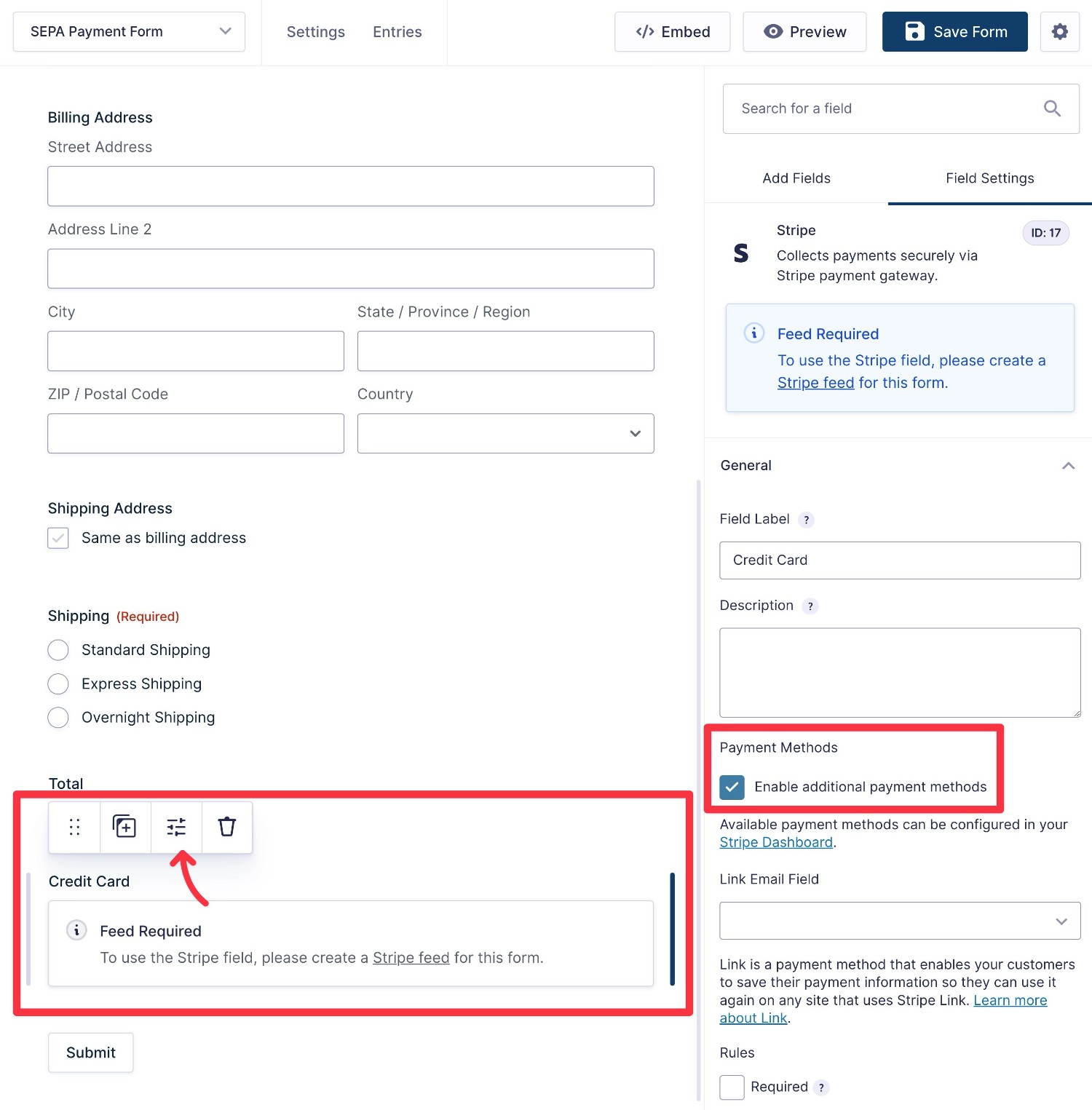 Enable additional payment methods in the Gravity Forms Stripe field