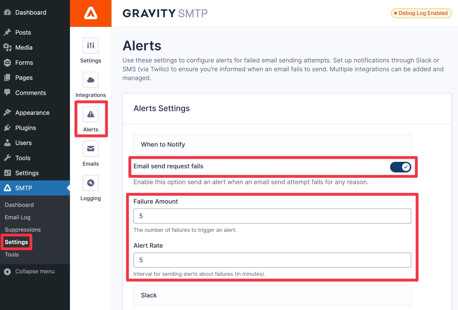 Configure Gravity SMTp Slack alerts