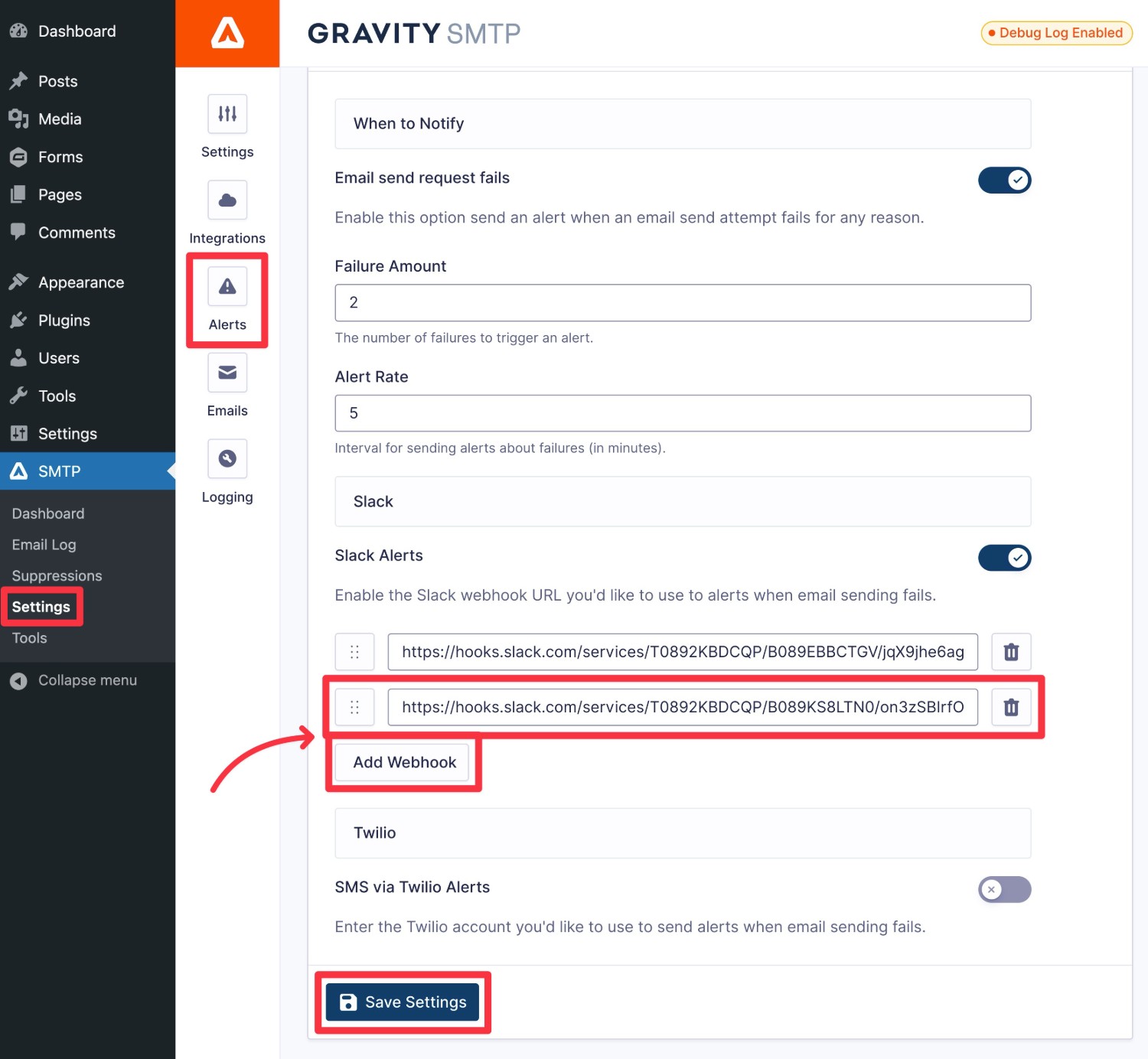 Add another webhook URL to Gravity SMTP