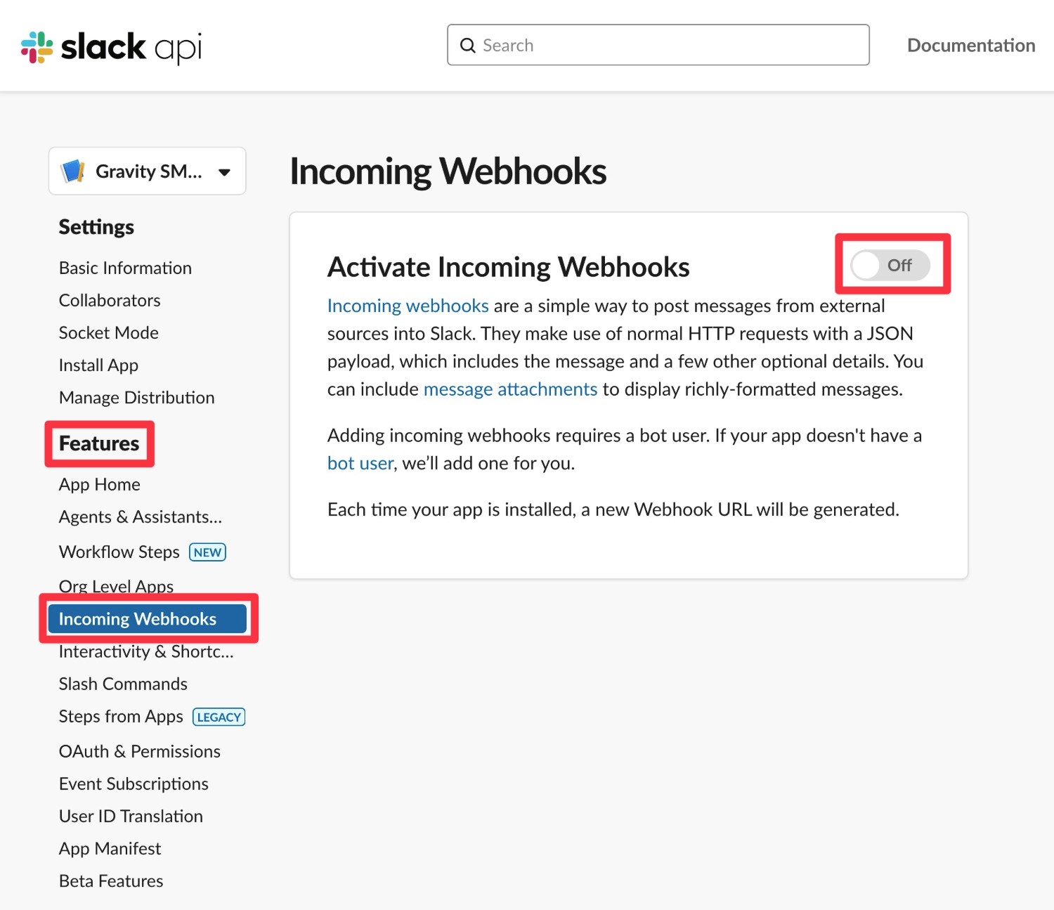 Enable incoming webhooks