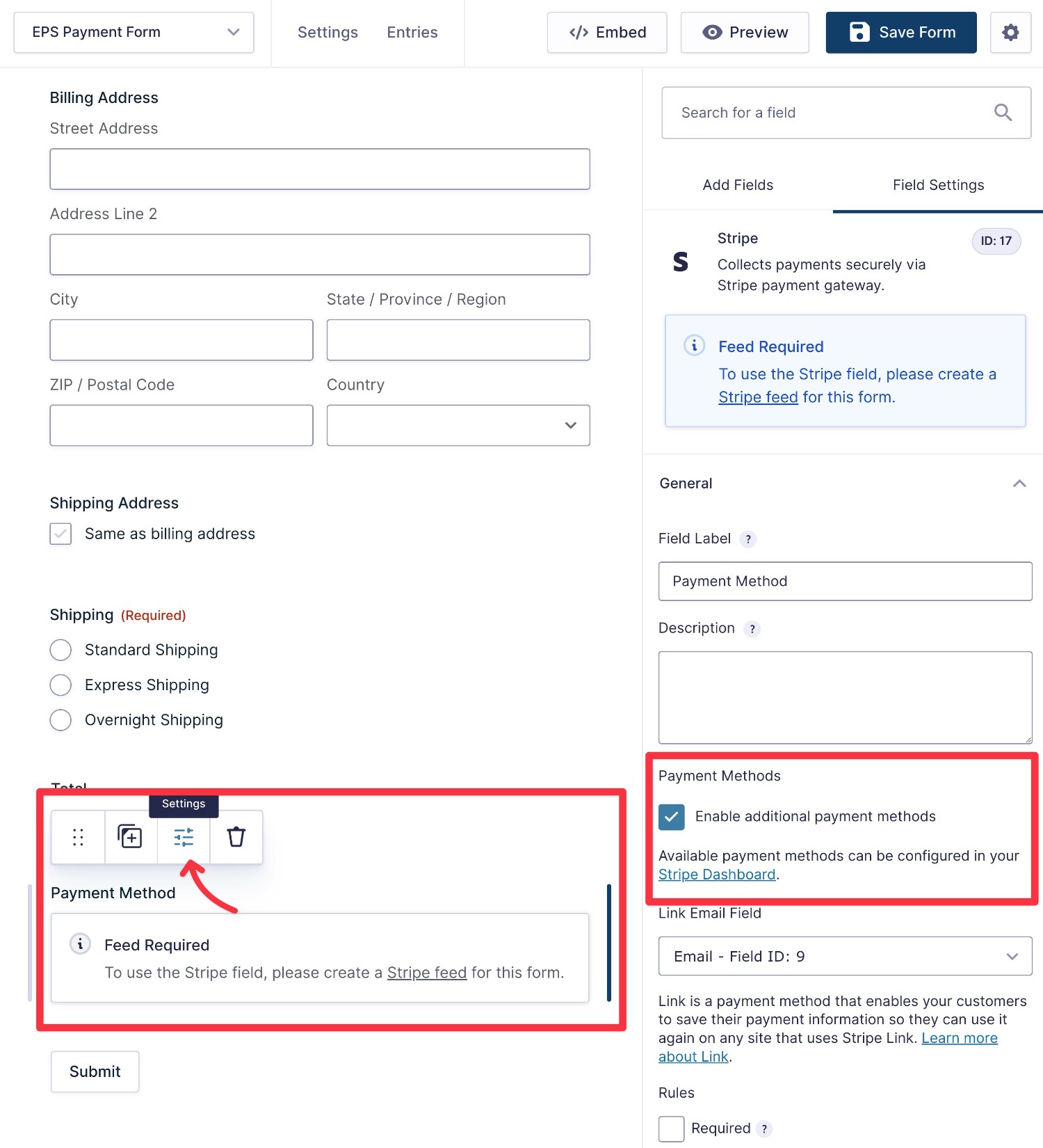 How to enable EPS in the Stripe form field