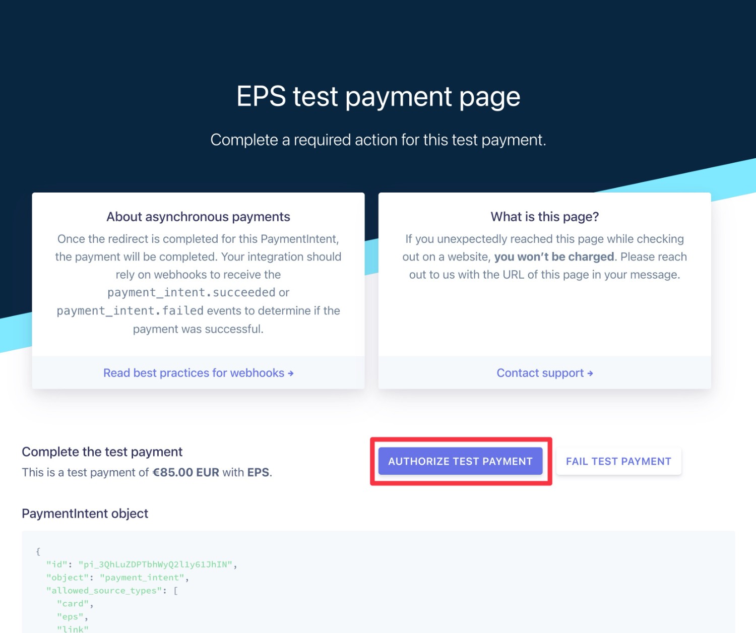 Make test EPS payment