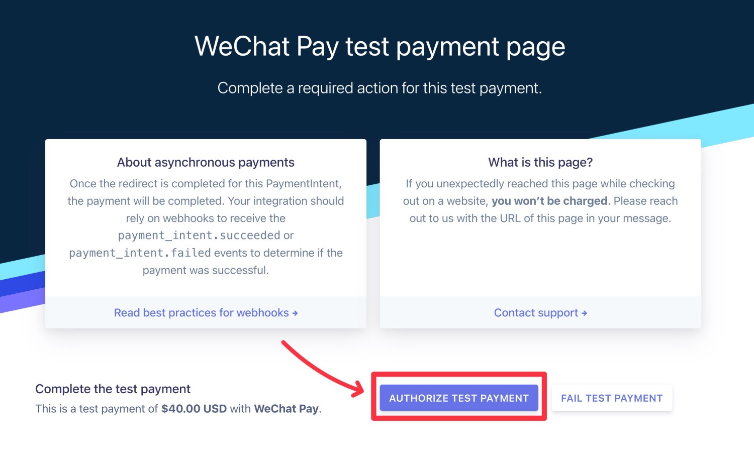 Authorize test payment