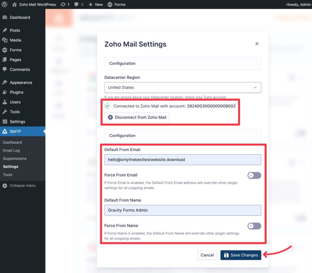 How to Configure WordPress to Send Email Using Zoho Mail - Gravity Forms