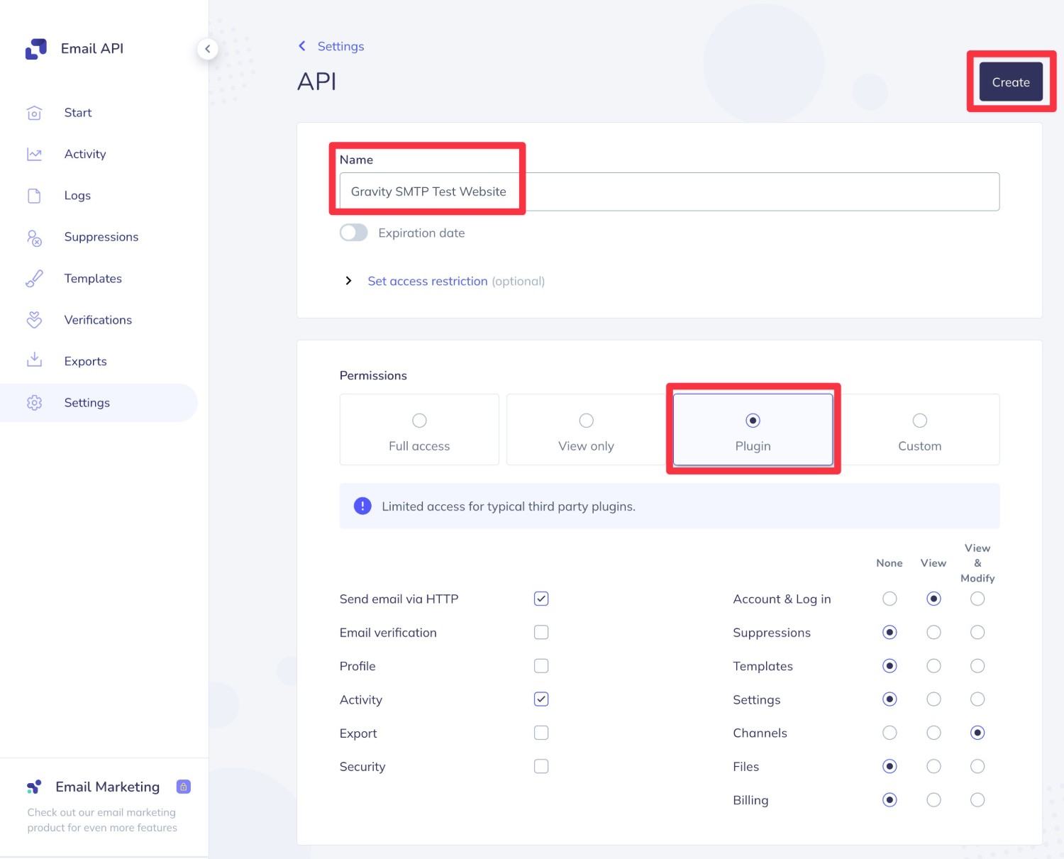 Configure Elastic Email API key