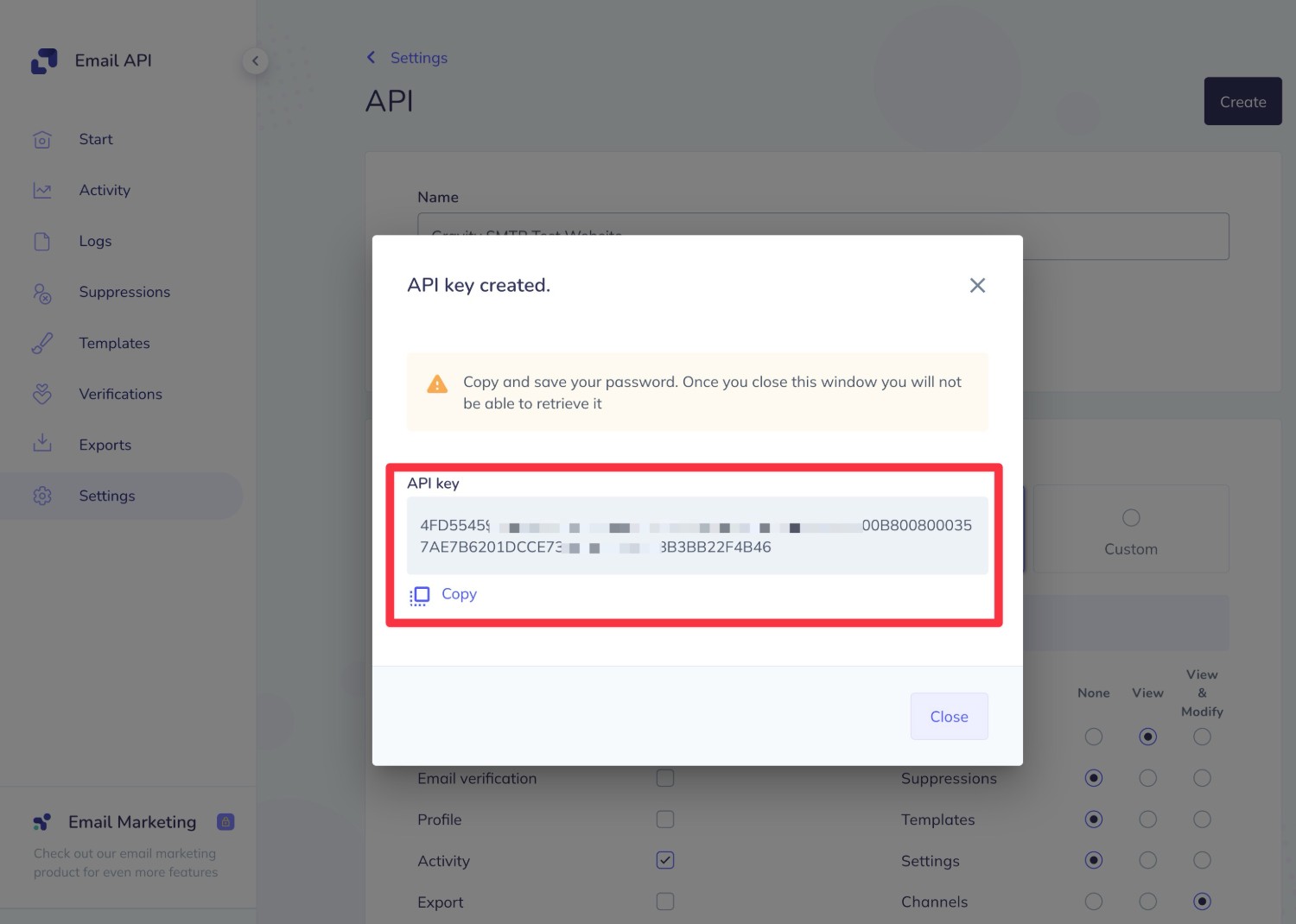 Your API key to set up Elastic Email WordPress sending