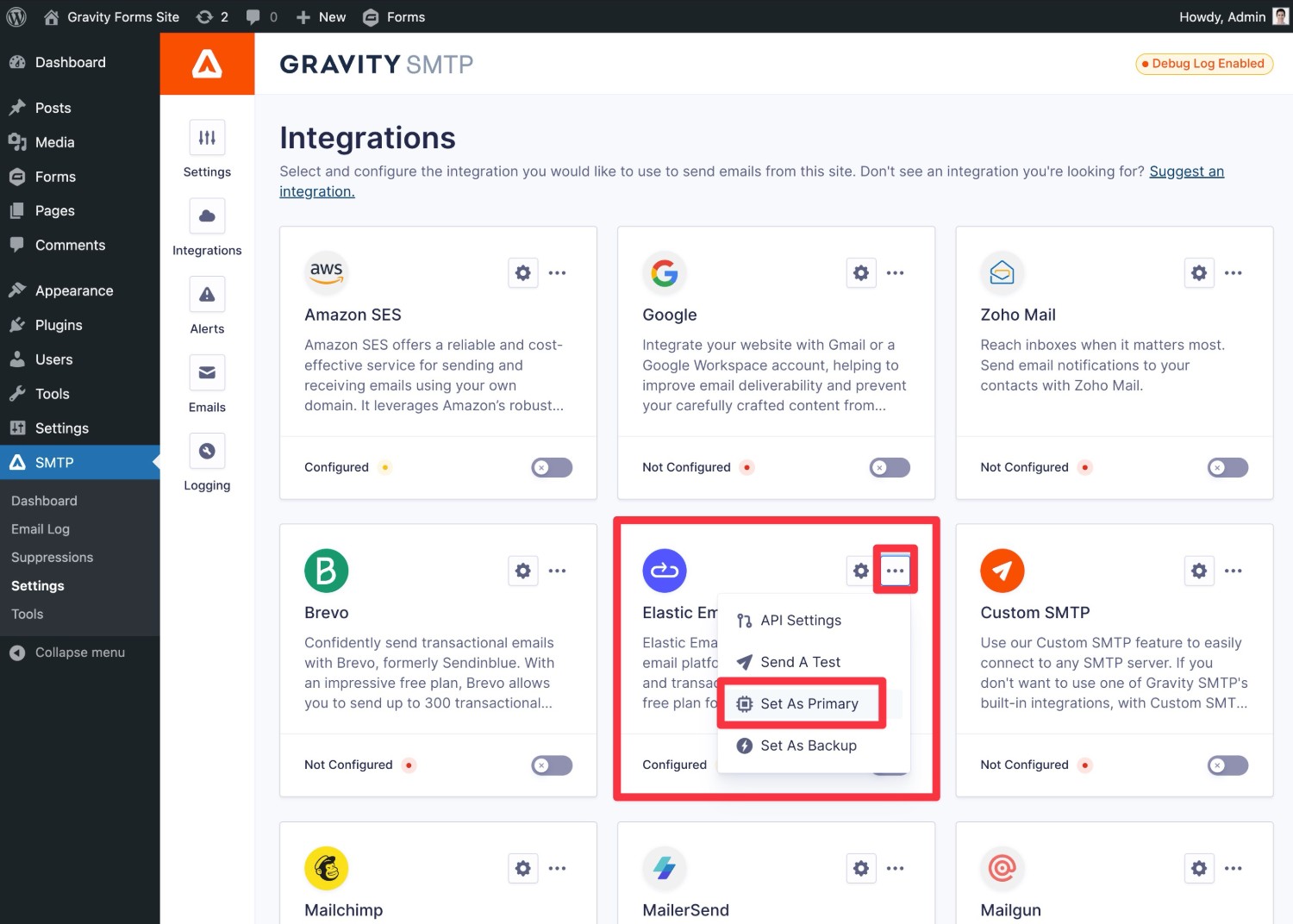 Set Elastic Email as primary sending service