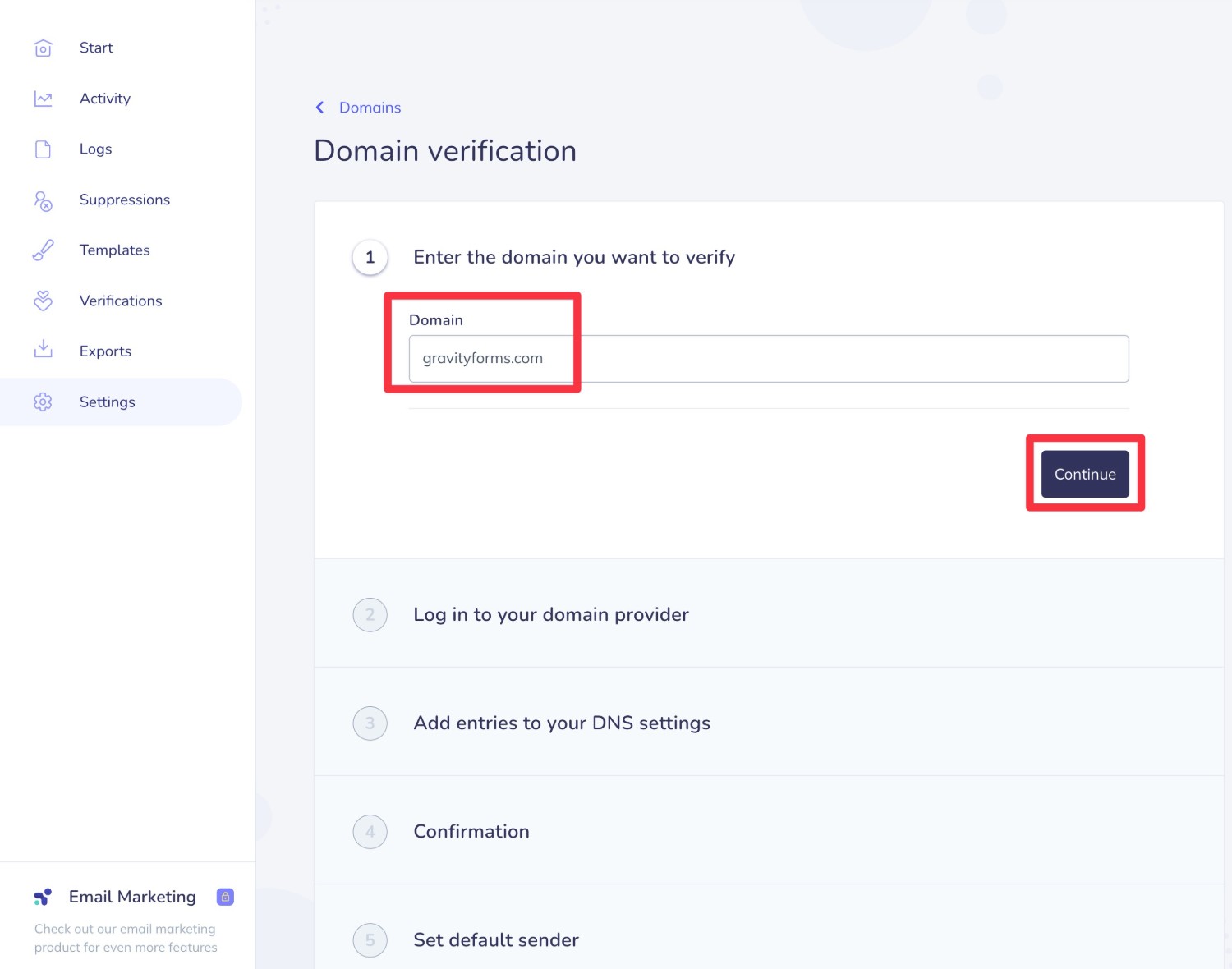 Enter domain name