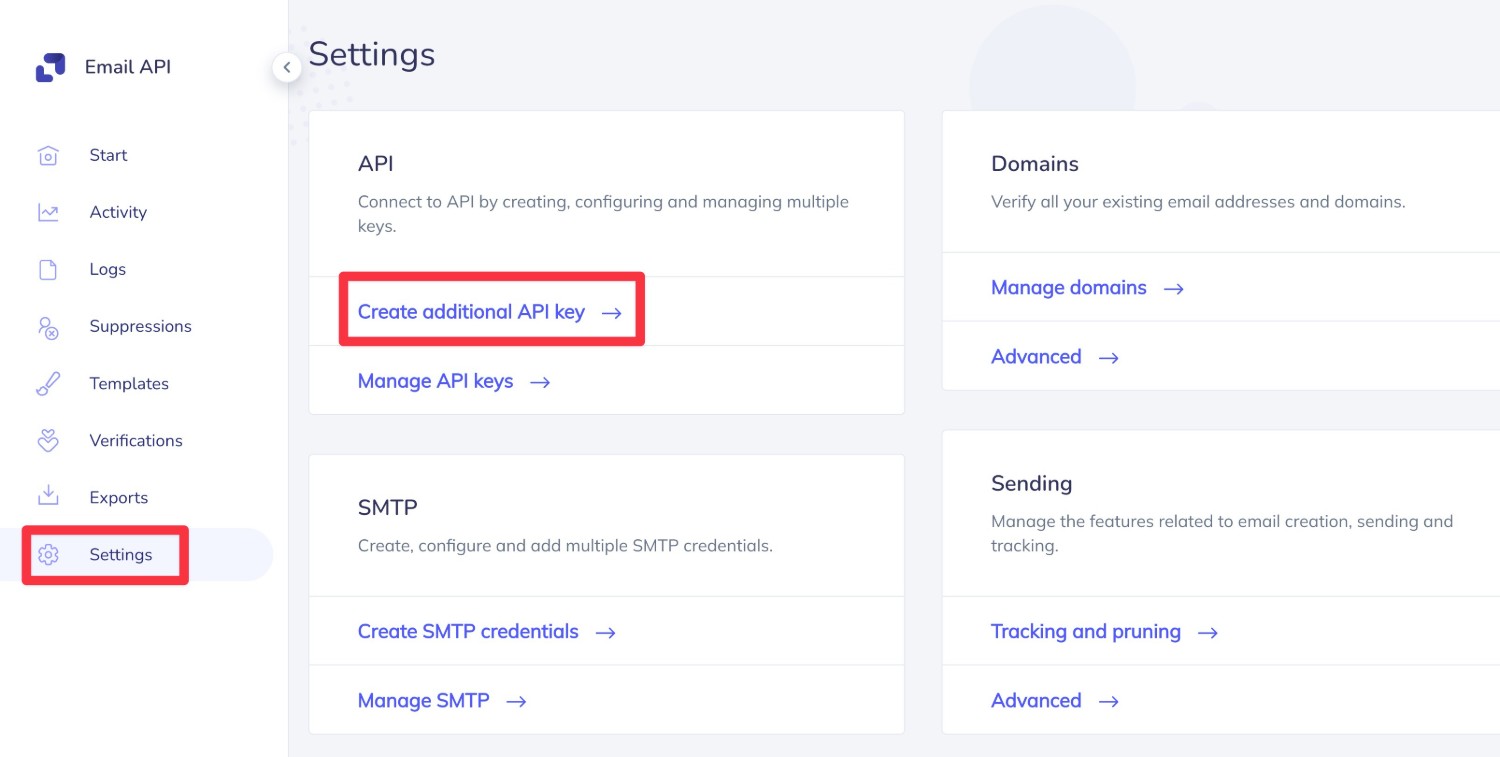 Create a new Elastic EMail API key