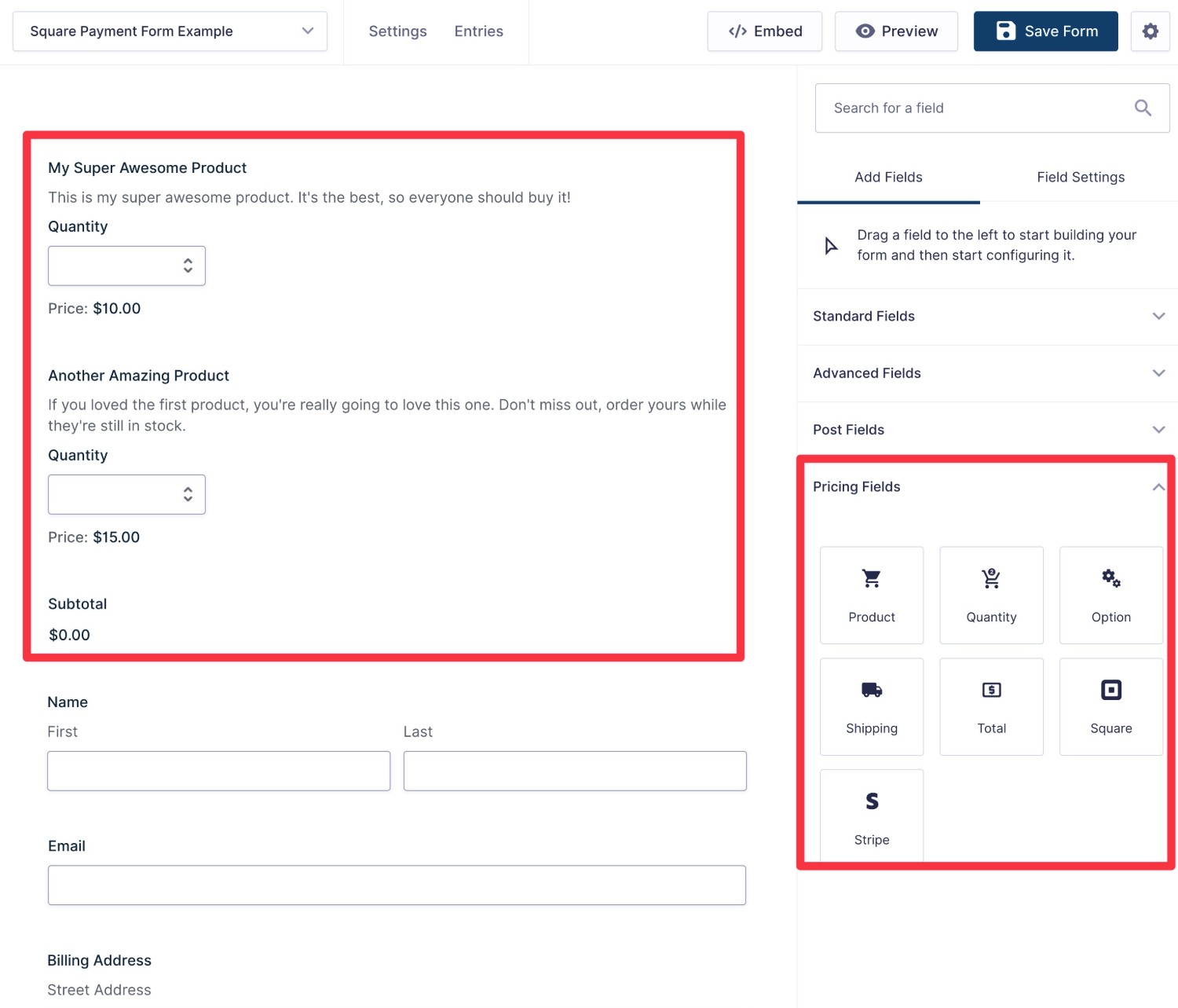 Add pricing fields