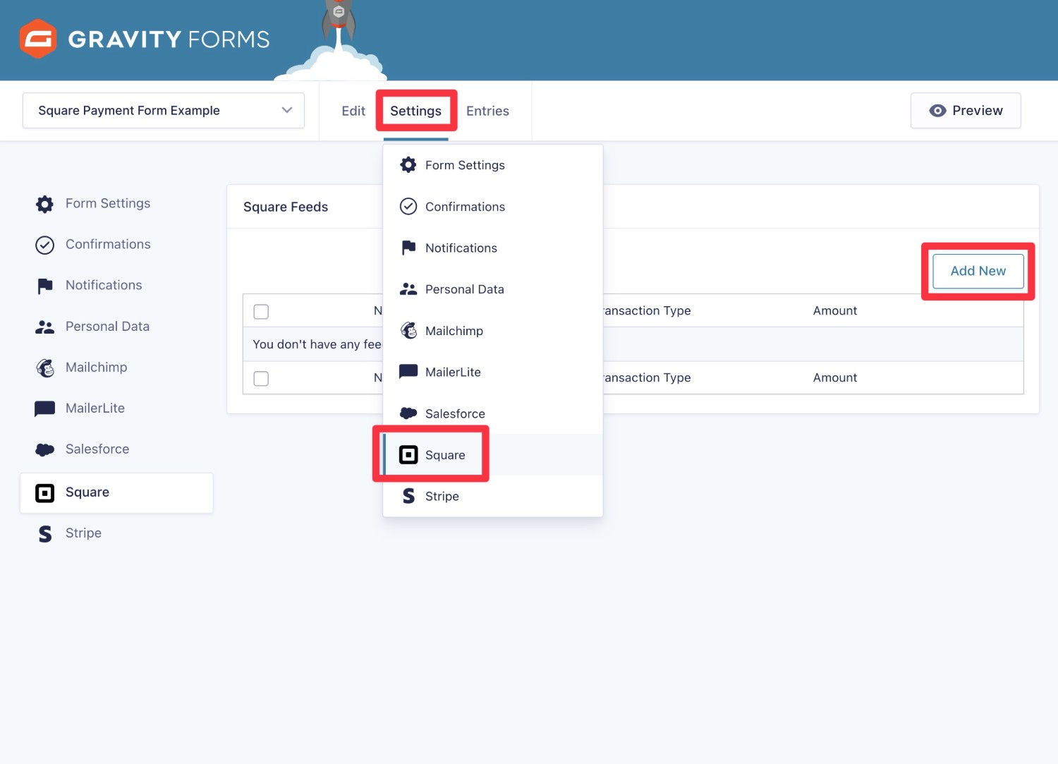 Create a Gravity Forms Square feed