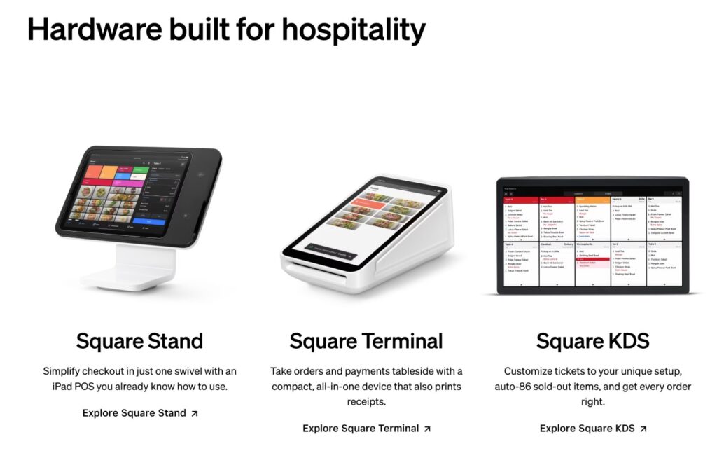 Square hardware for restaurants