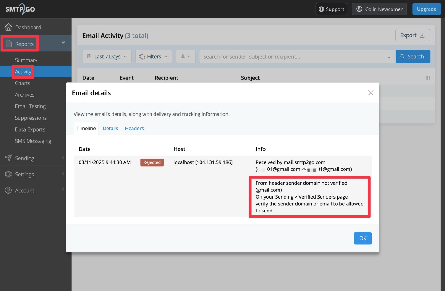 Diagnose problems in SMTP2Go WordPress email sending