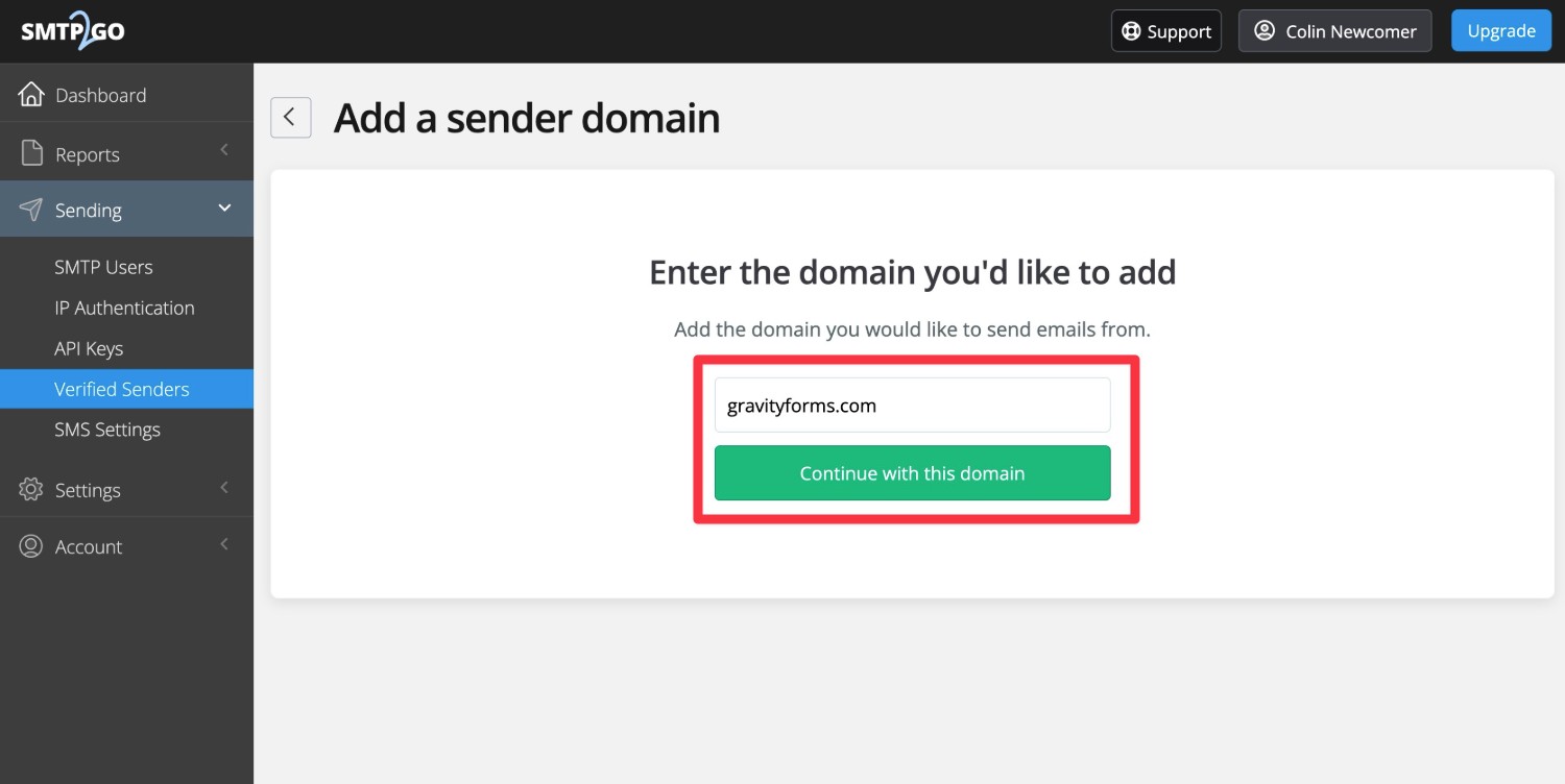 Enter domain name