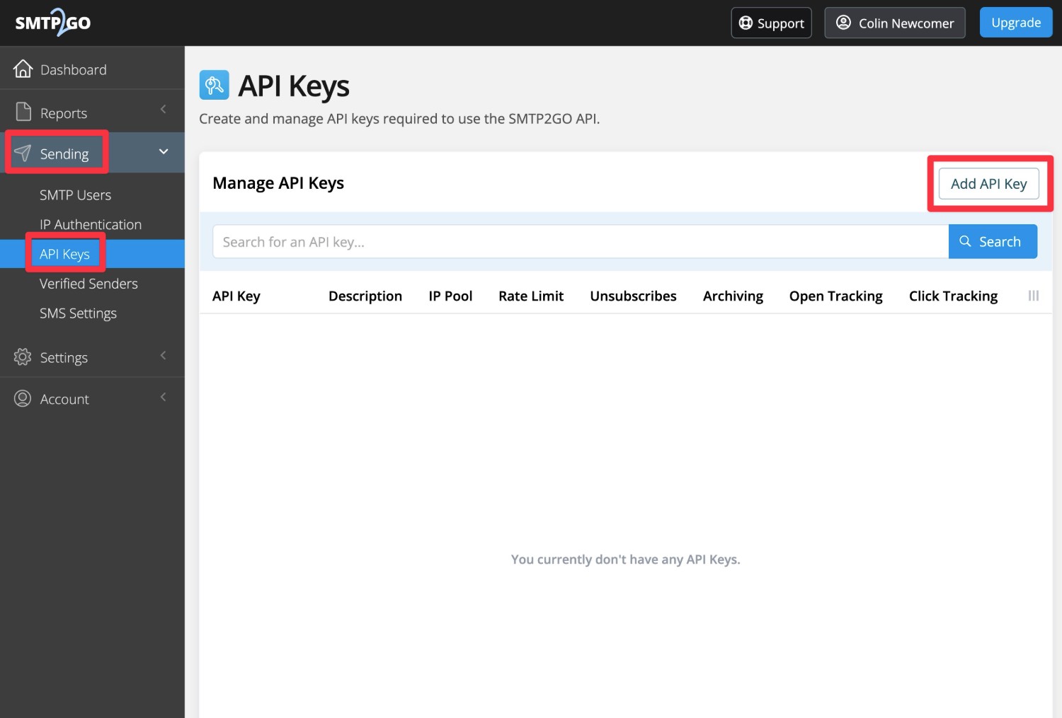 Manage API keys