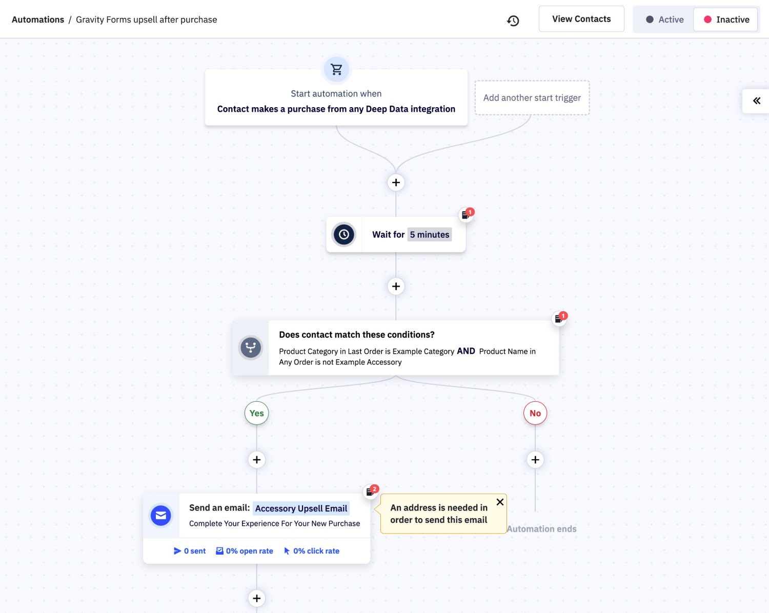 ActiveCampaign automation editor
