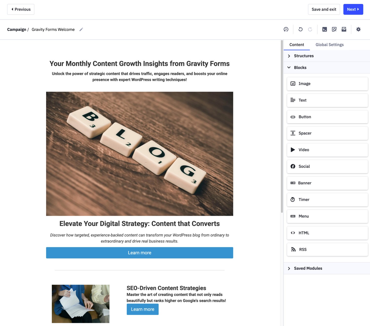 ActiveCampaign email editor