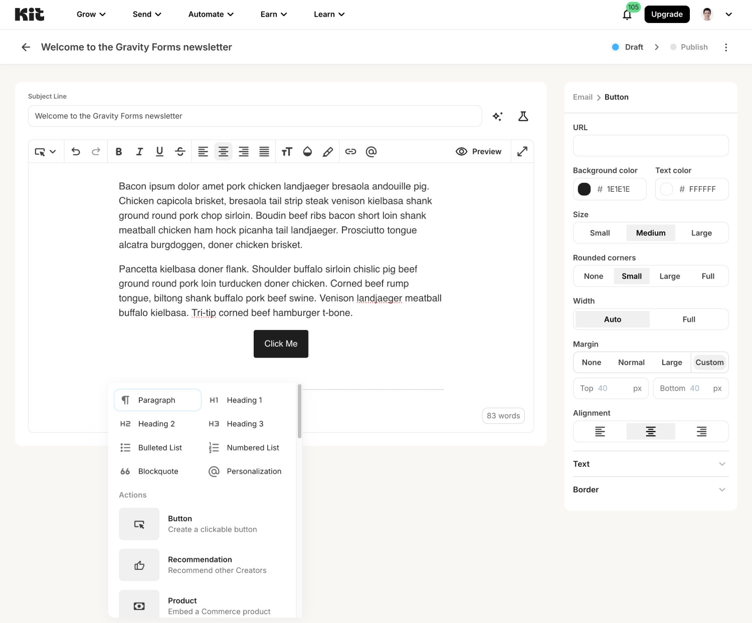 Kit email editor