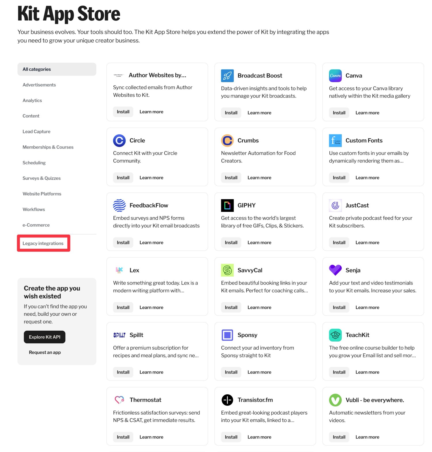 Kit app store and integrations