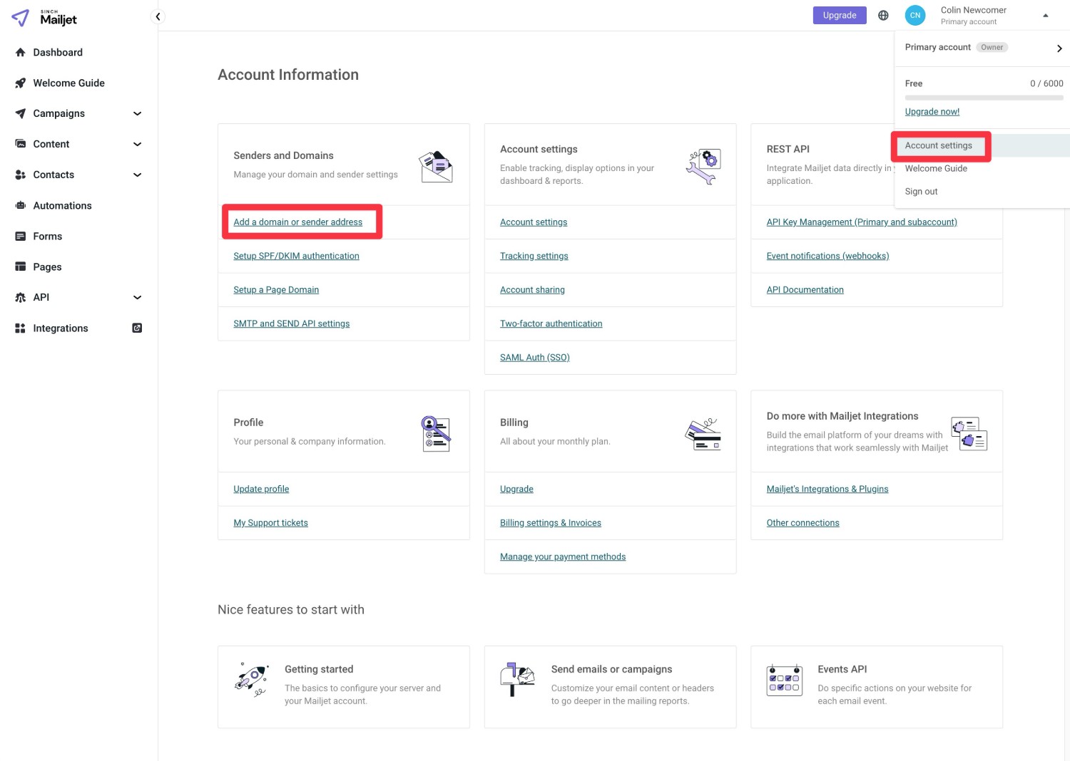 Add domain to Mailjet