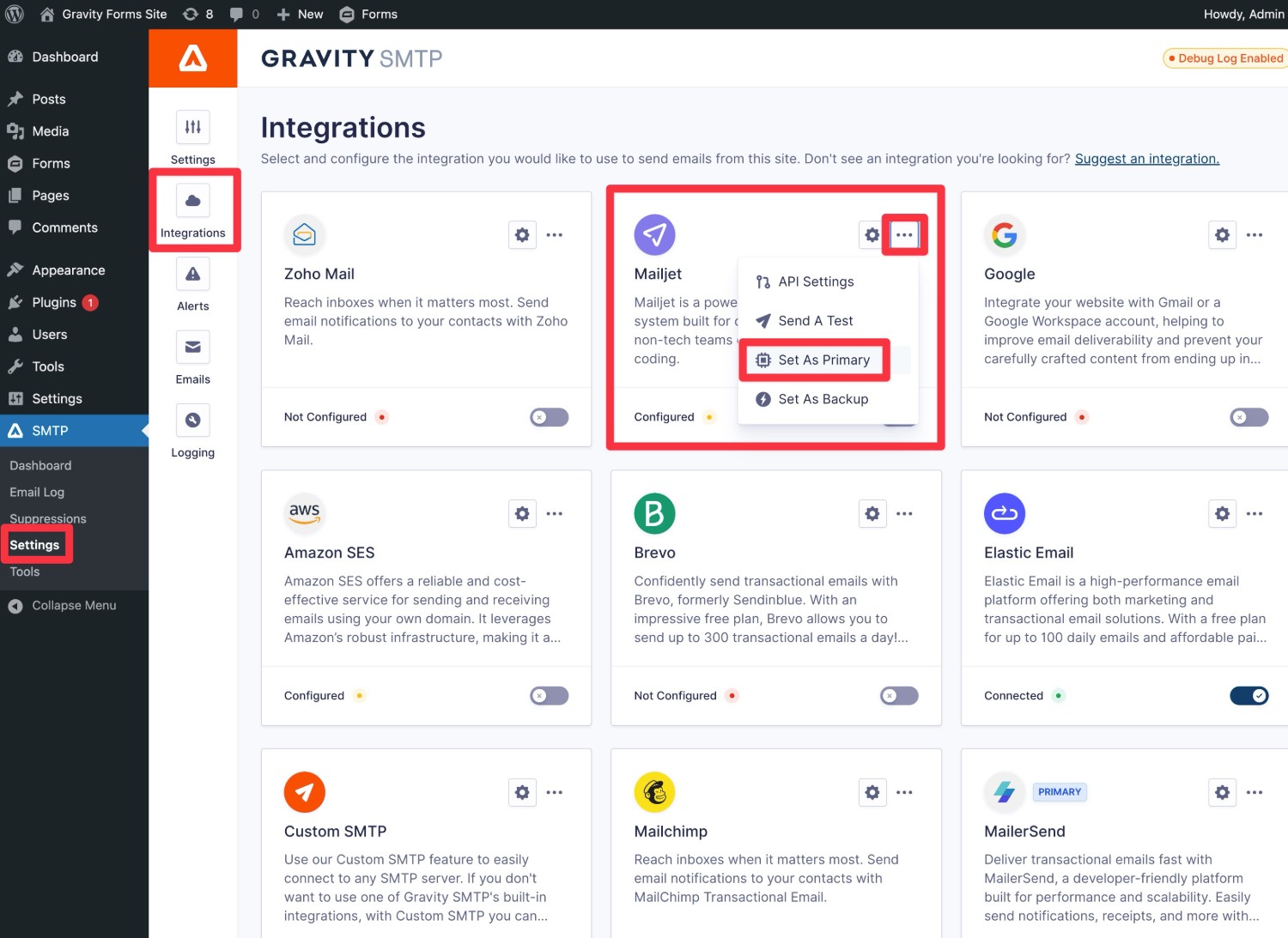 Enable Mailjet as primary WordPress sending service