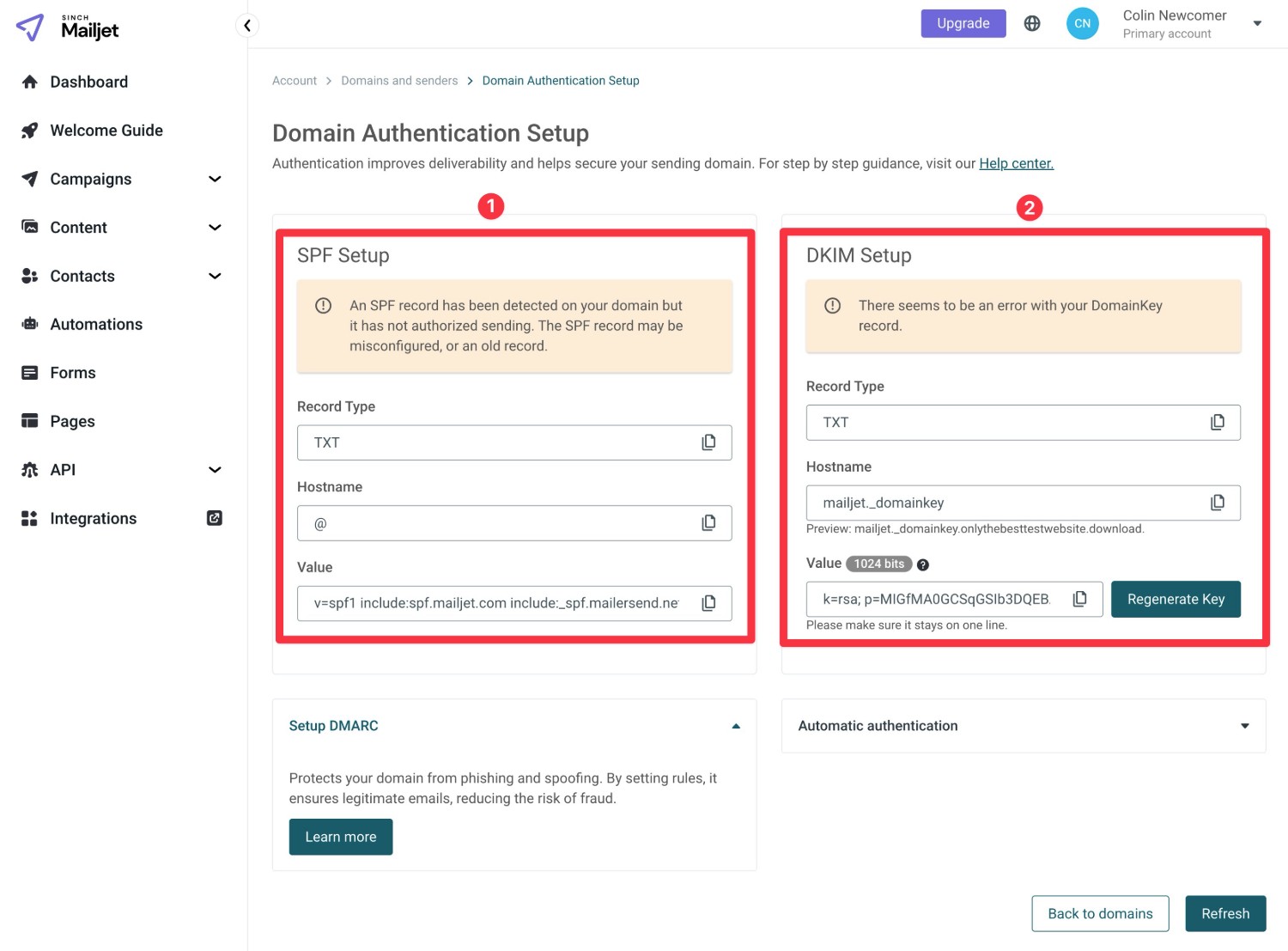 DNS records to add for Mailjet