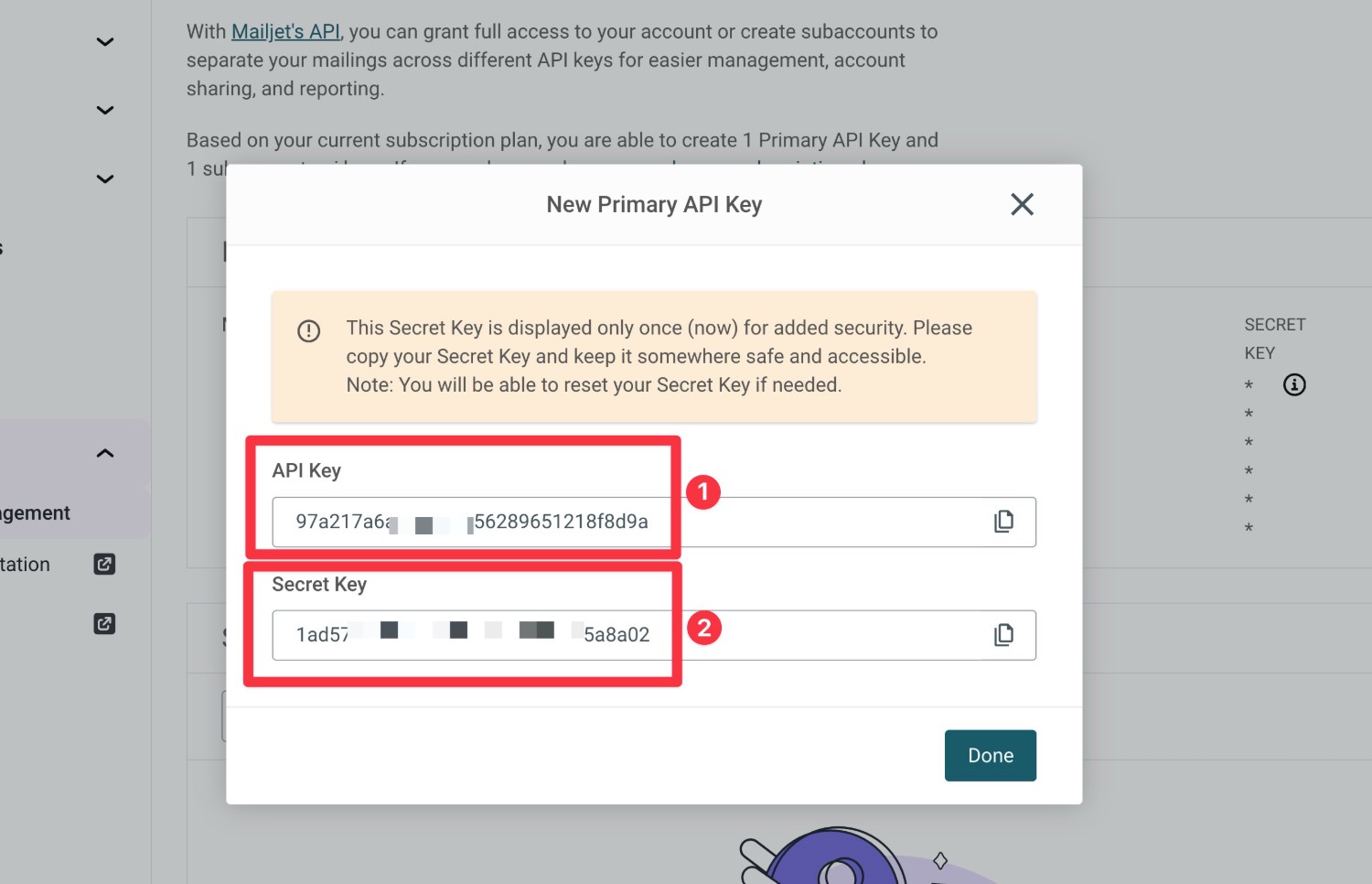 Mailjet API keys