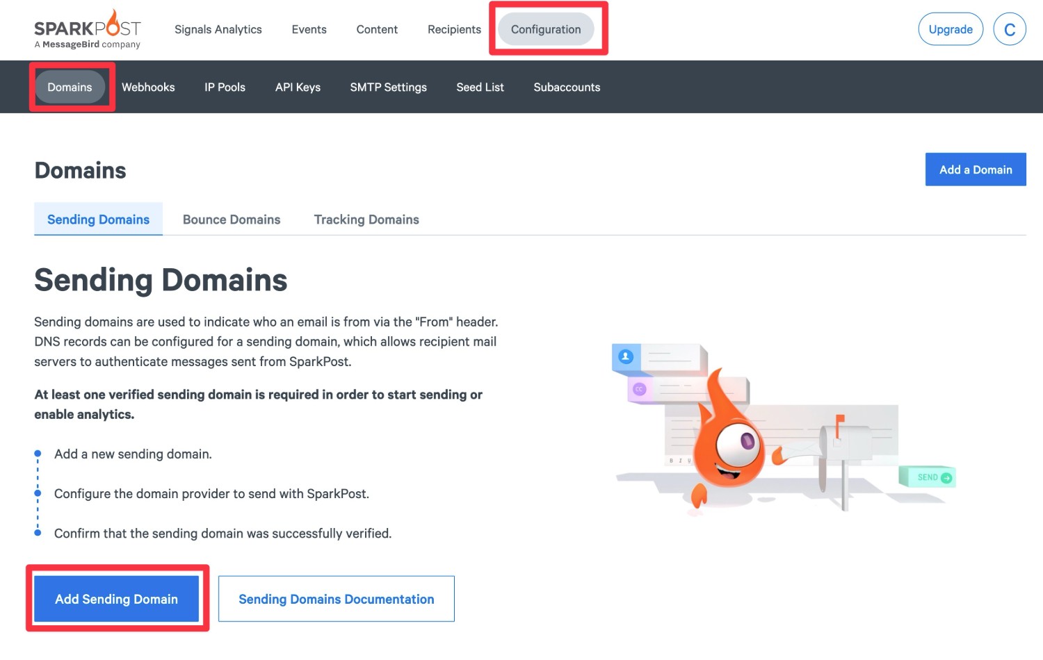 How to add domain name to SparkPost