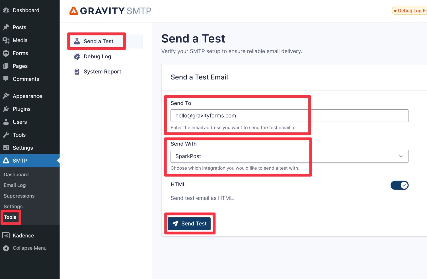 How to send a test email