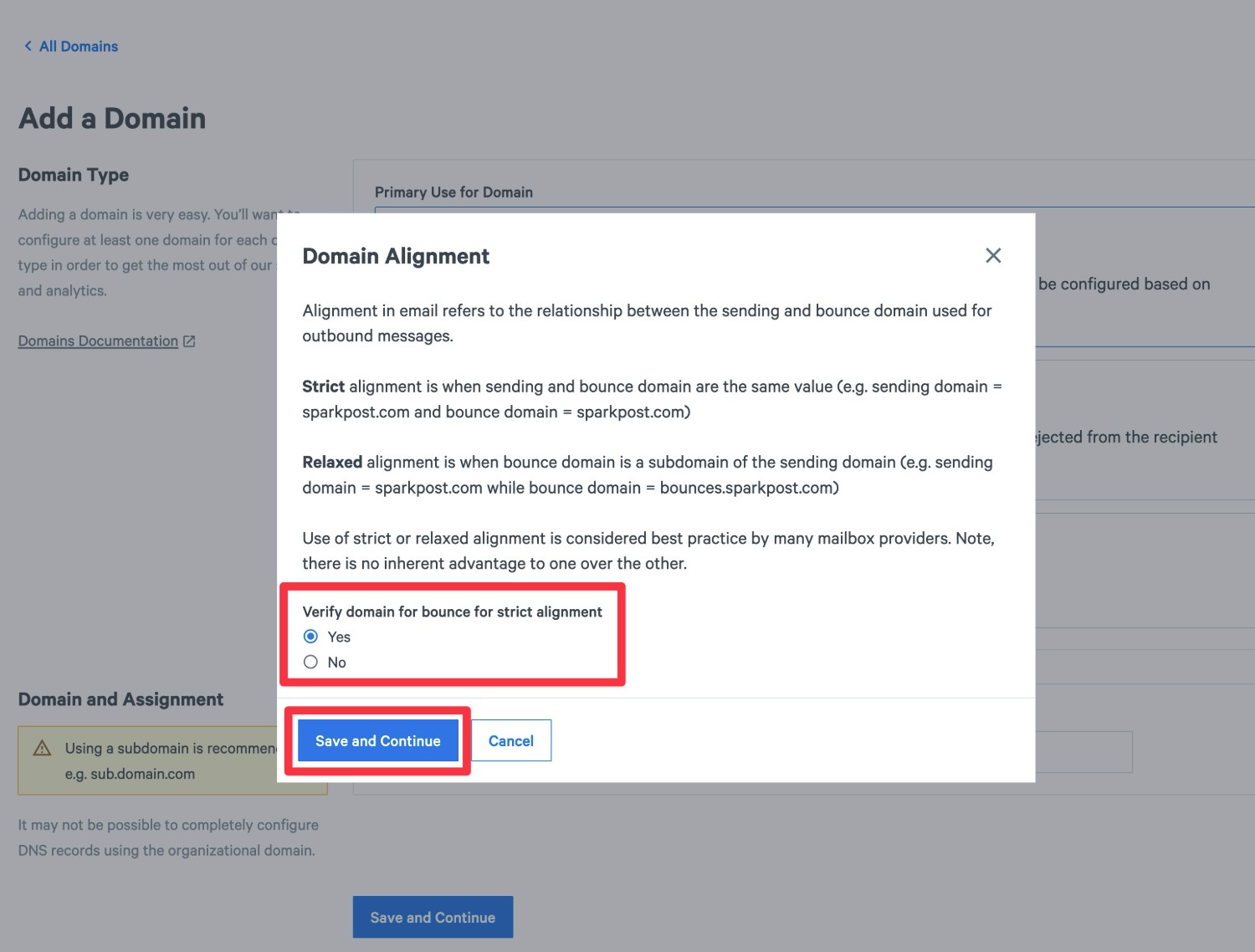 Choose domain alignment