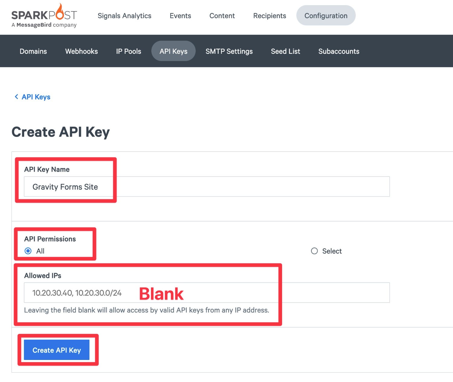 Configure your SparkPost API key