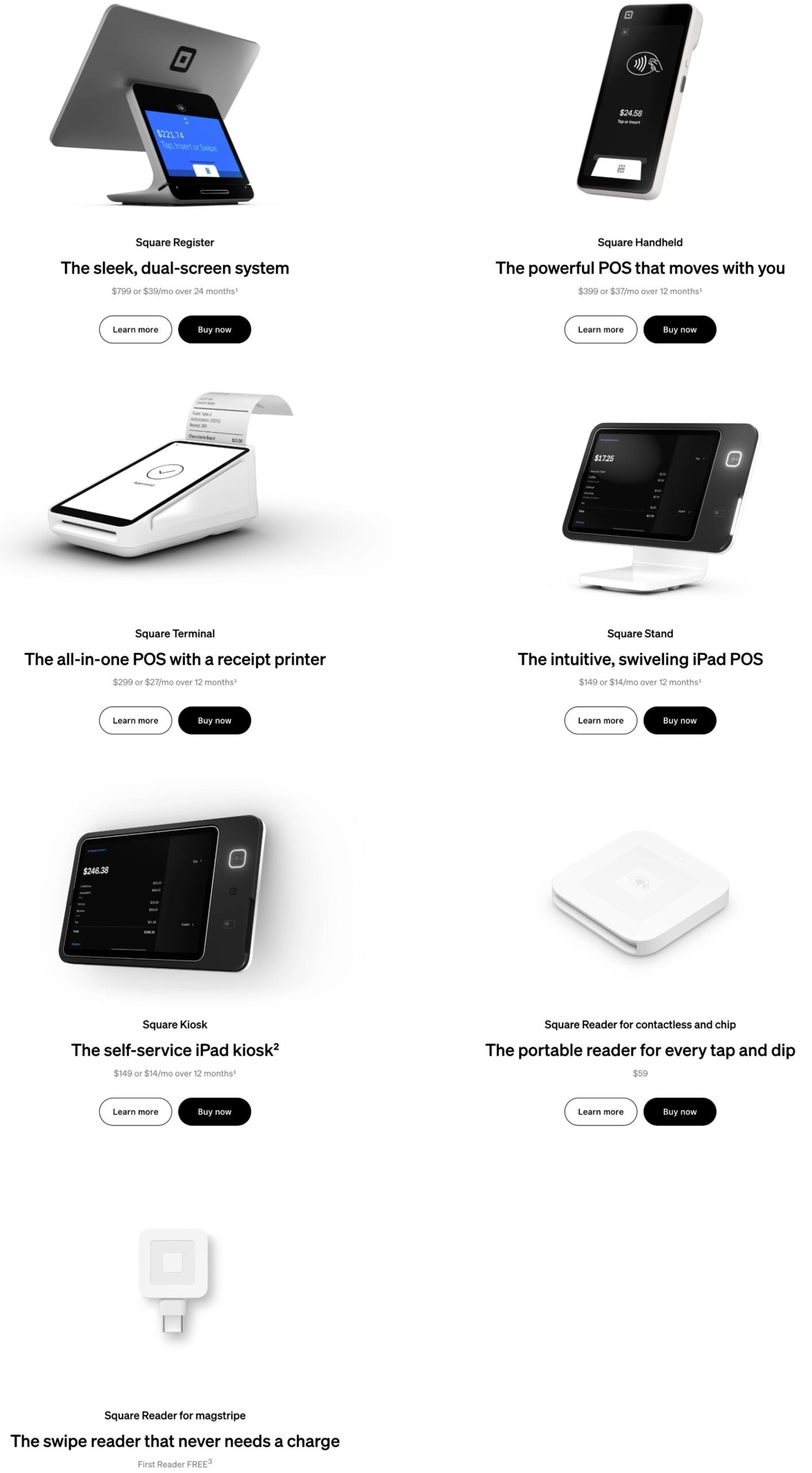 Square hardware for in-person payments