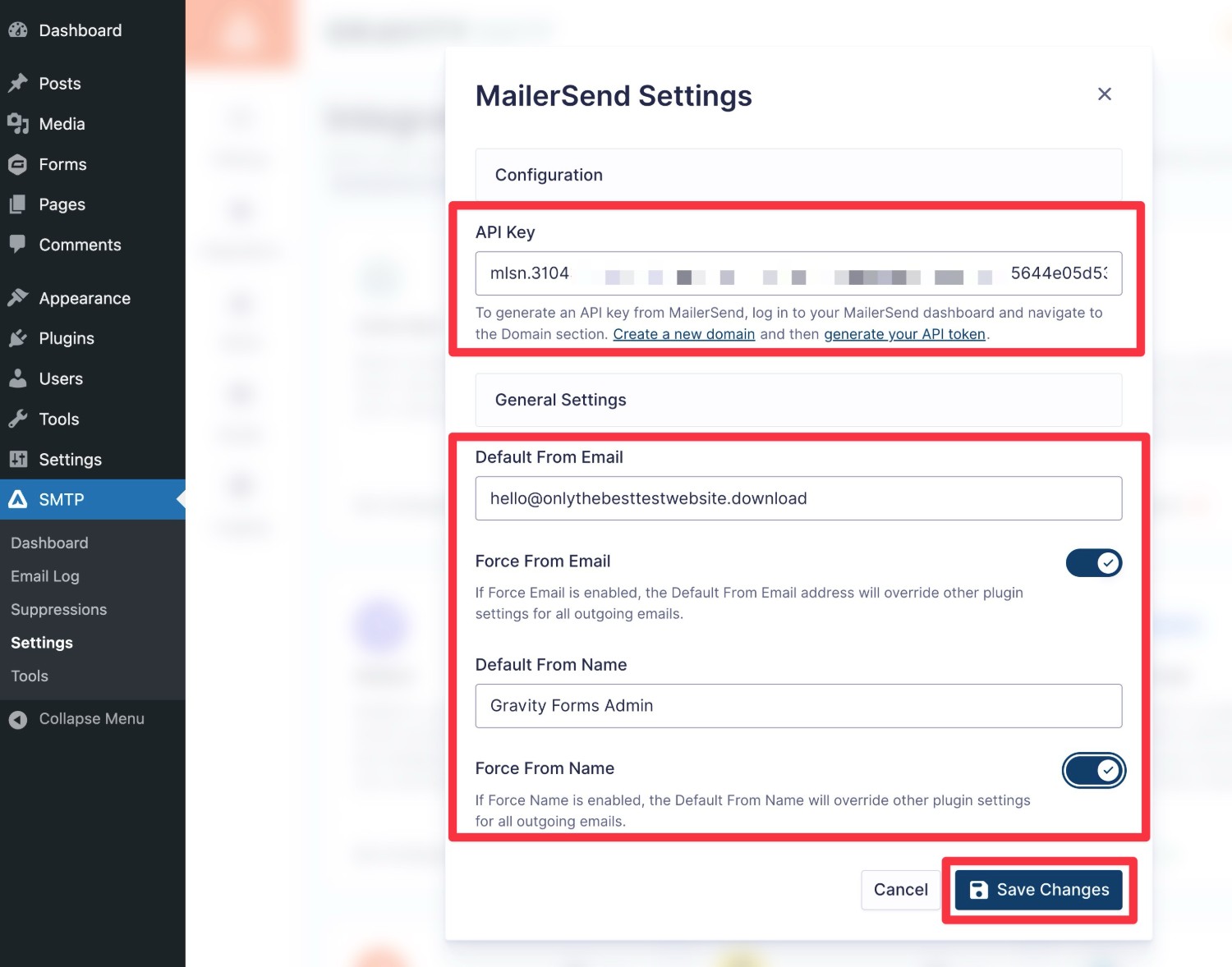 MailerSend Gravity SMTP settings