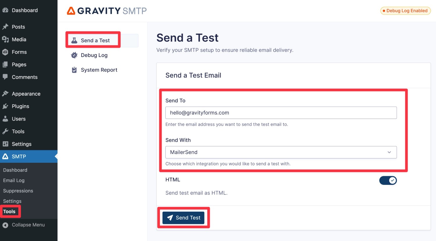 Send a test email with MailerSend