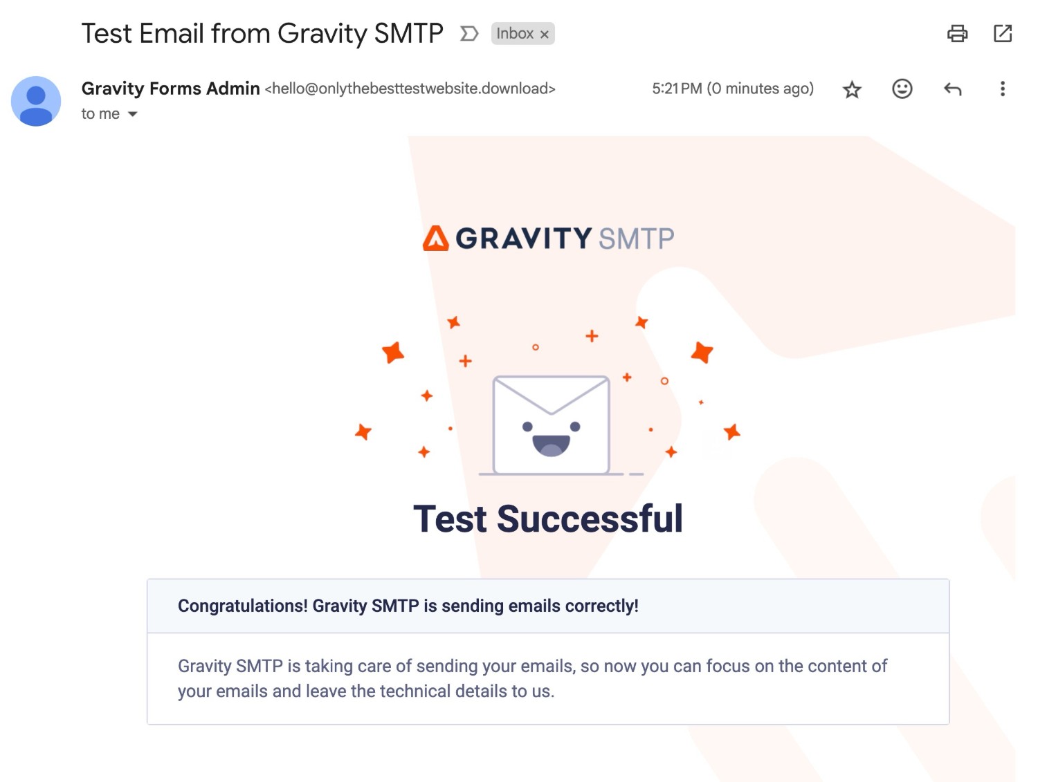 Test email in inbox