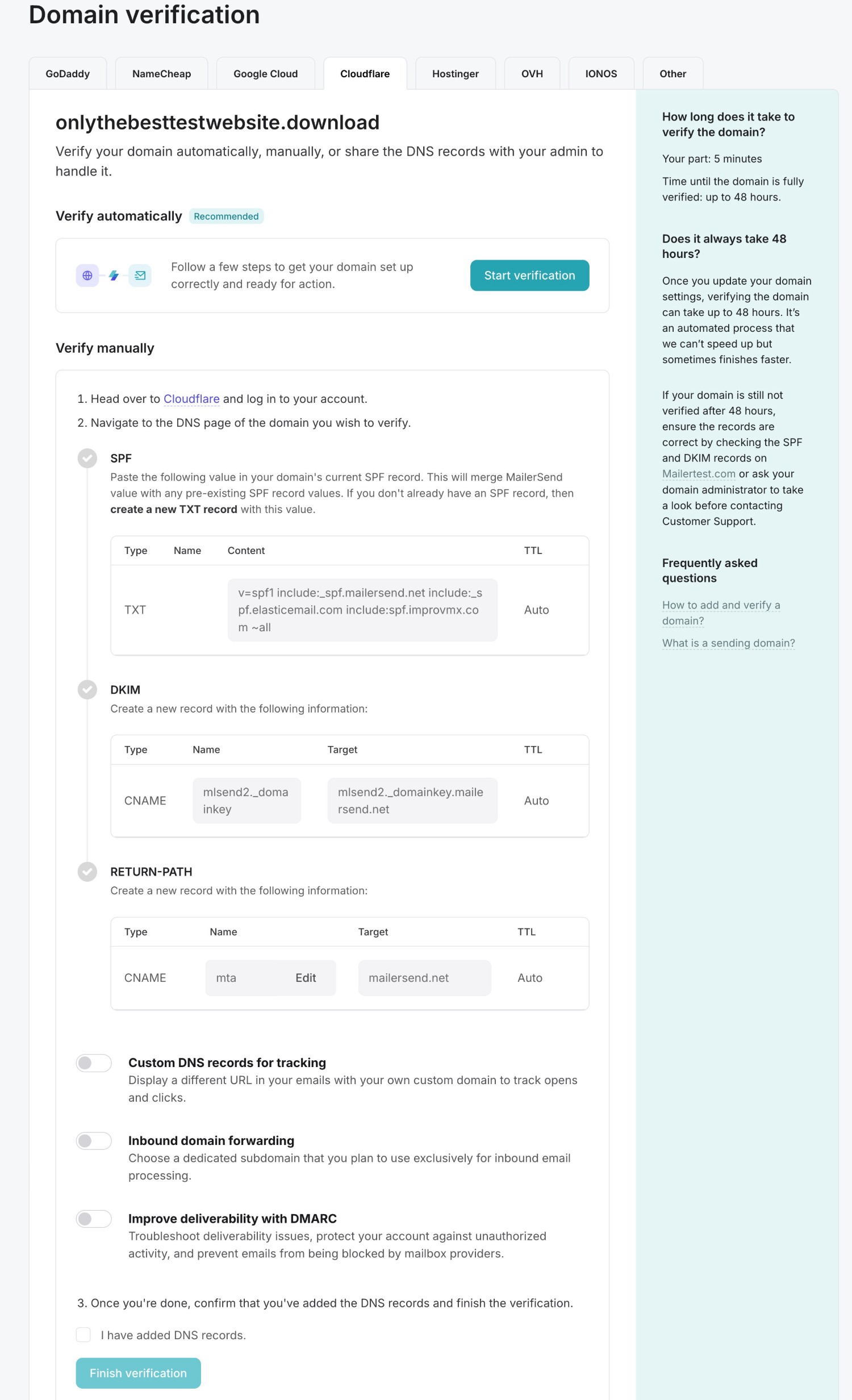 Manual DNS configuration