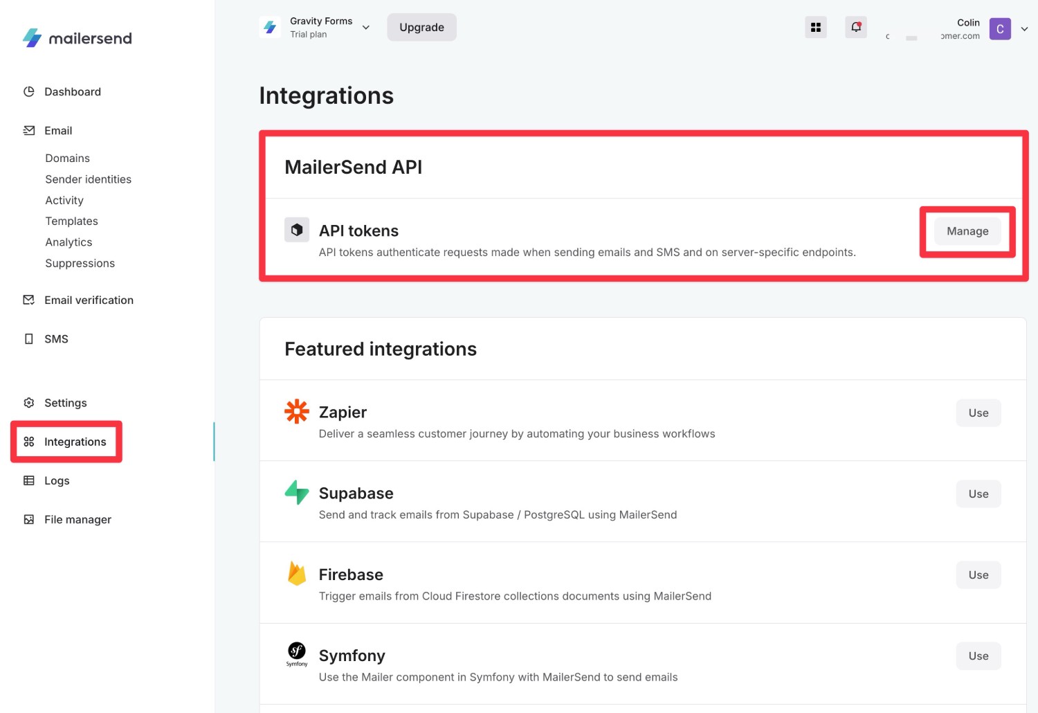 Create MailerSend API key